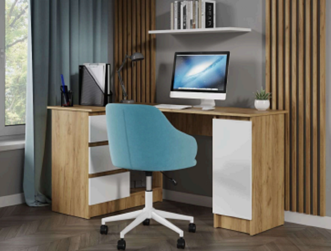 Изображение товара Стол письменный угловой МК Стиль Бостон Лайт 139x77x84 см ЛДСП цвет дуб крафт золотой/белый