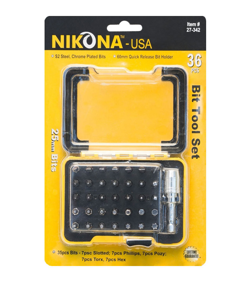 Изображение товара Набор бит Nikona 27-342 36шт магнитный держатель кейс профессиональный инструмент