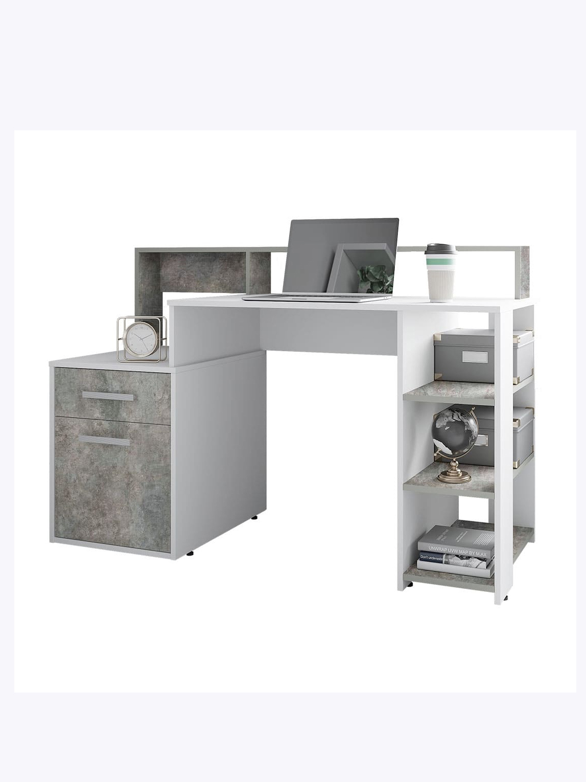 Изображение товара Компьютерный стол BTS Лайф 138.4x90.4x53.4 см из ЛДСП серый и белый