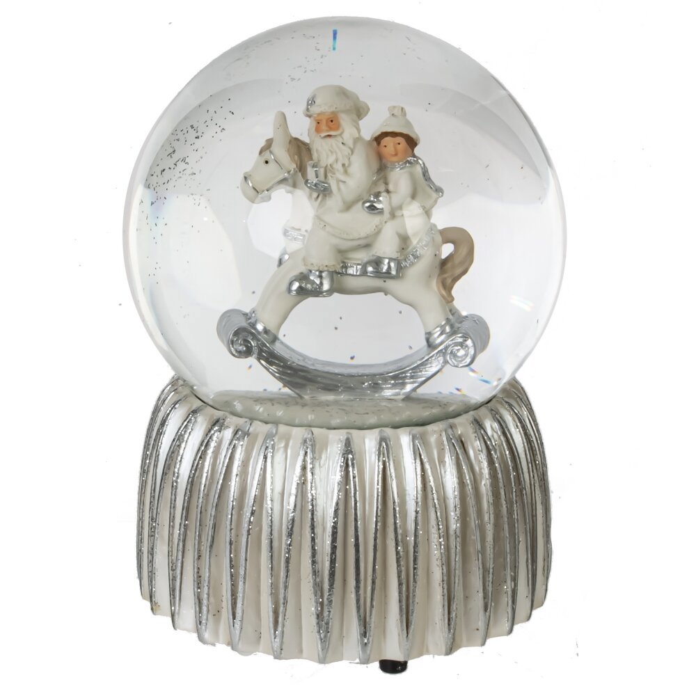 Изображение товара Новогодняя фигурка Дед Мороз на лошадке 15 см, стеклянный водяной шар, музыкальная декорация