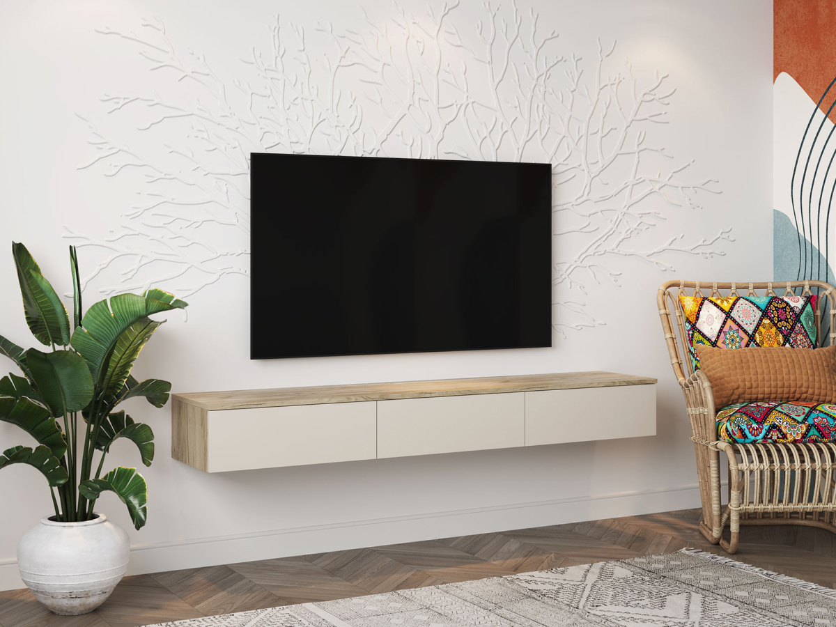 Изображение товара Тумба под телевизор Мк стиль 187754 163.4x20x35 см ЛДСП цвет серый/бежевый