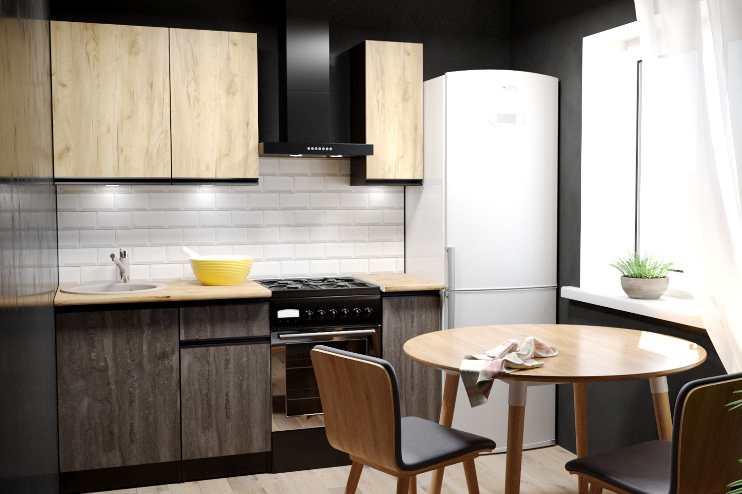 Изображение товара Мебель для кухни Gerda Серия лайт/коллекция адажио 120x217x60 см ЛДСП цвет дуб золотой, бетон графит