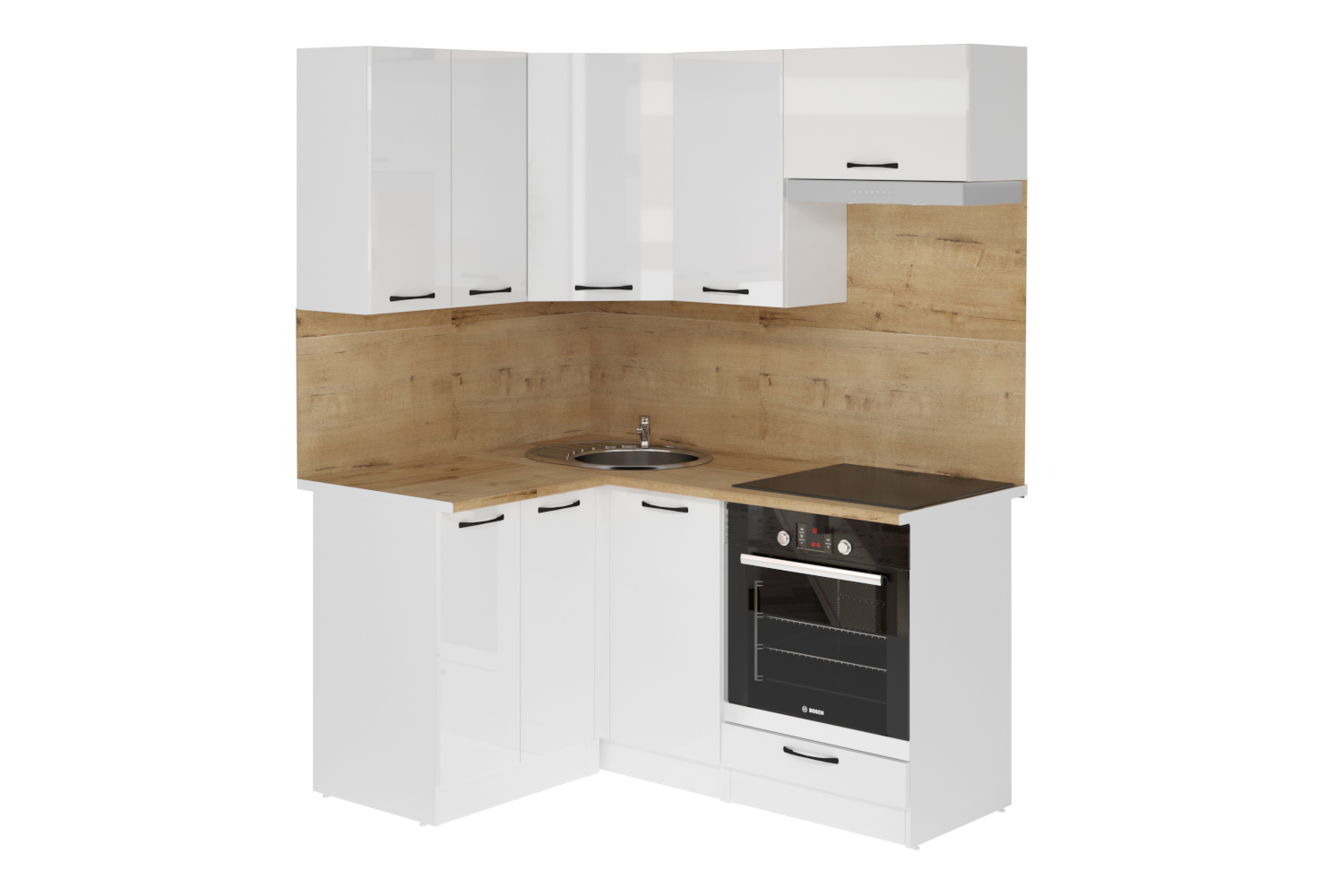 Изображение товара Кухонный гарнитур GERDA Мега прайм Жасмин белый глянец 160x212 см 7 шкафов