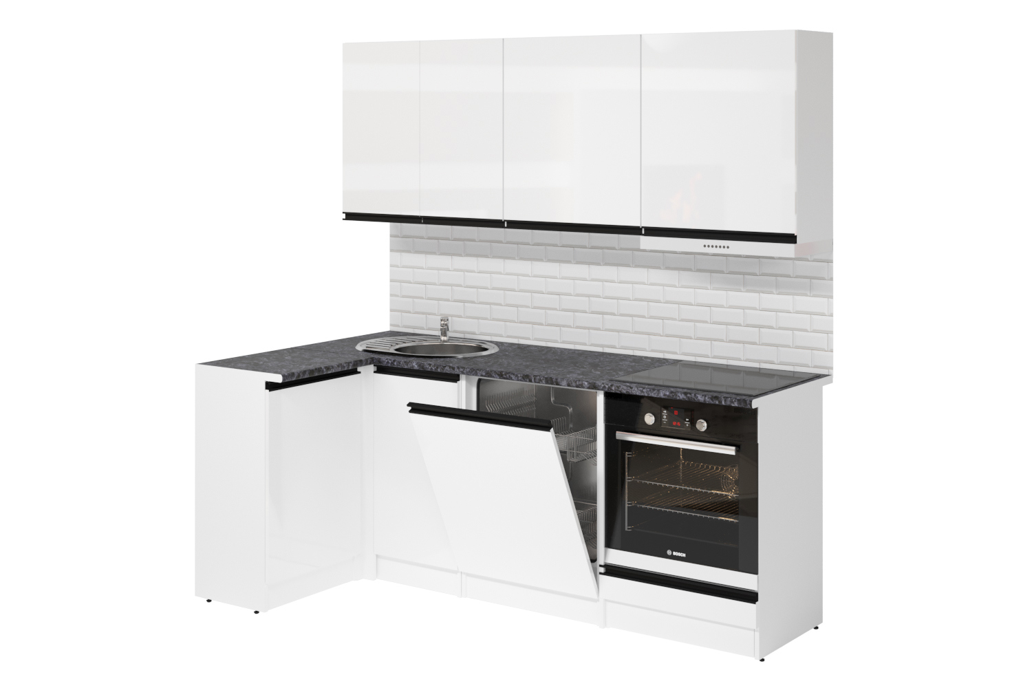 Изображение товара Кухонный гарнитур Gerda серия прайм Лотос 200x212x60 см белый глянец