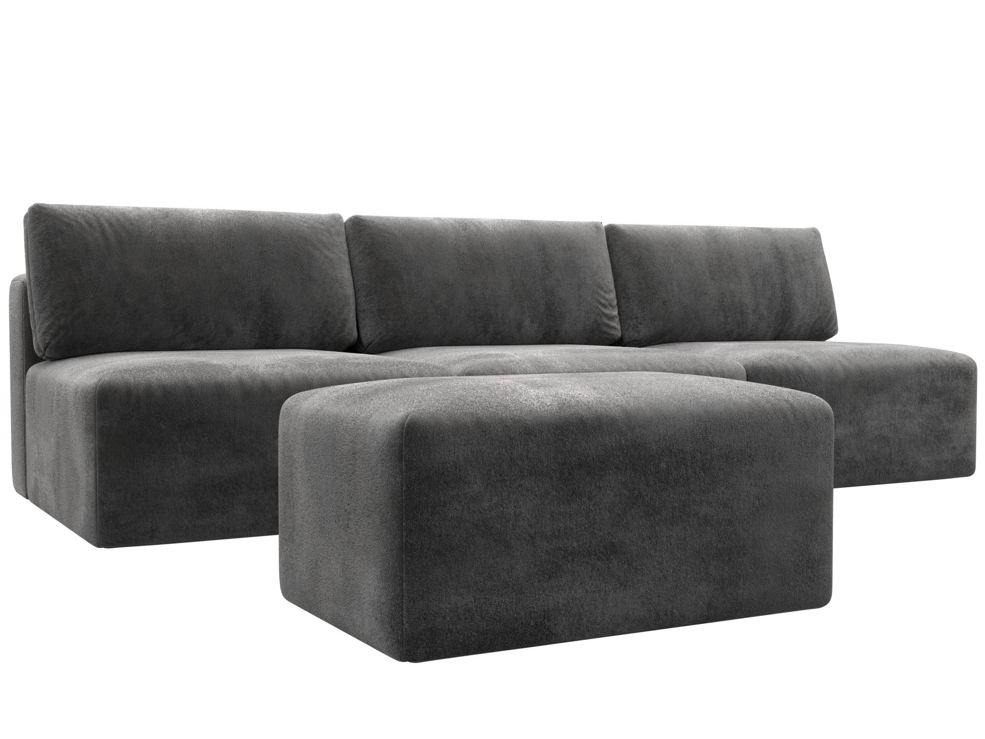 Изображение товара Диван прямой модульный с пуфом Лига-060 НПБ Лонг велюр серый