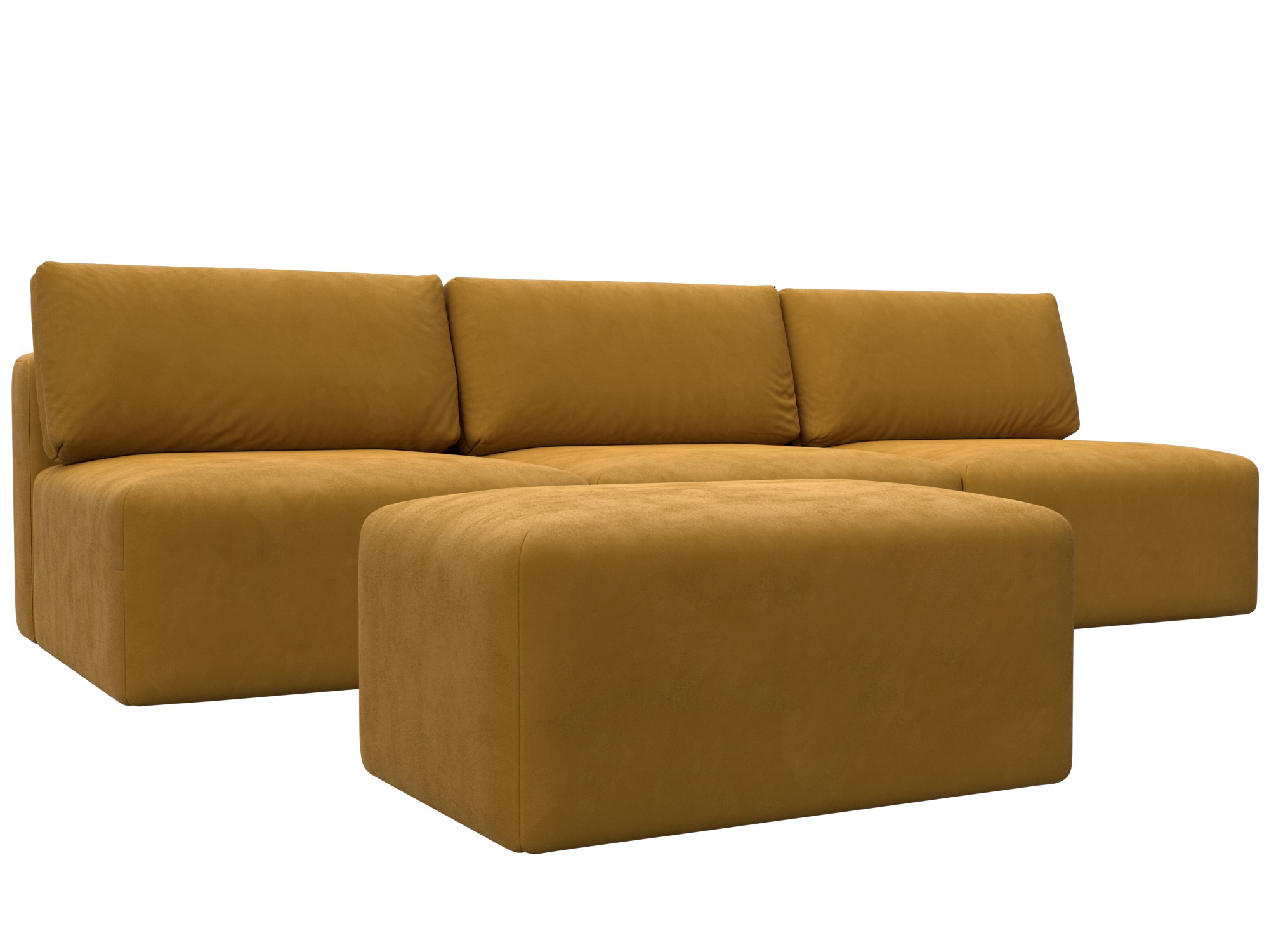 Изображение товара Диван прямой модульный с пуфом Лига-060 НПБ Лонг велюр brut 10 желтый