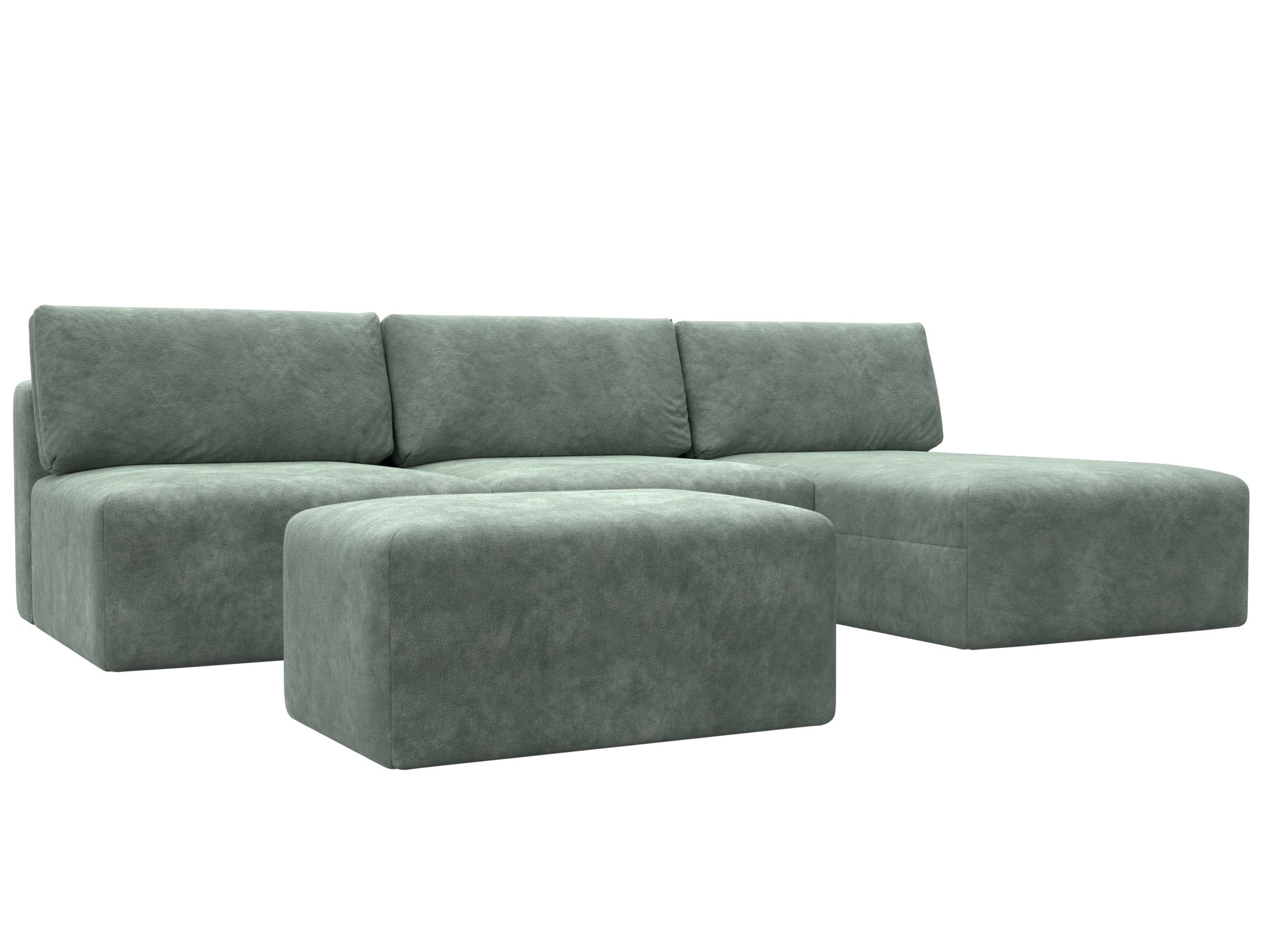 Изображение товара Диван угловой модульный с пуфом Лига-060 НПБ Лонг Лига диванов 129528 367x84x187 см велюр цвет brut 08 зеленый