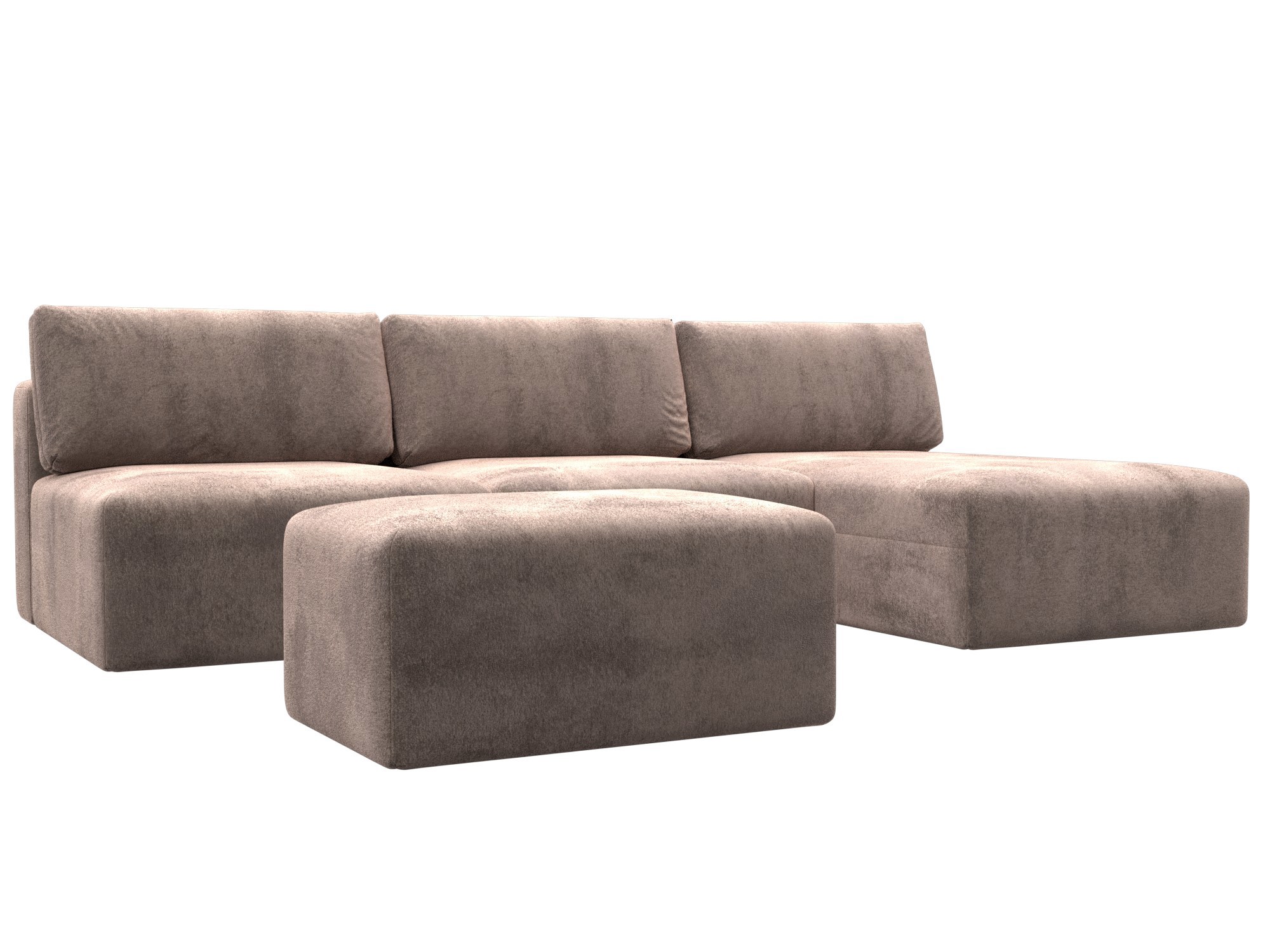 Изображение товара Угловой модульный диван Лига-060 НПБ Лонг с пуфом велюр бежевый