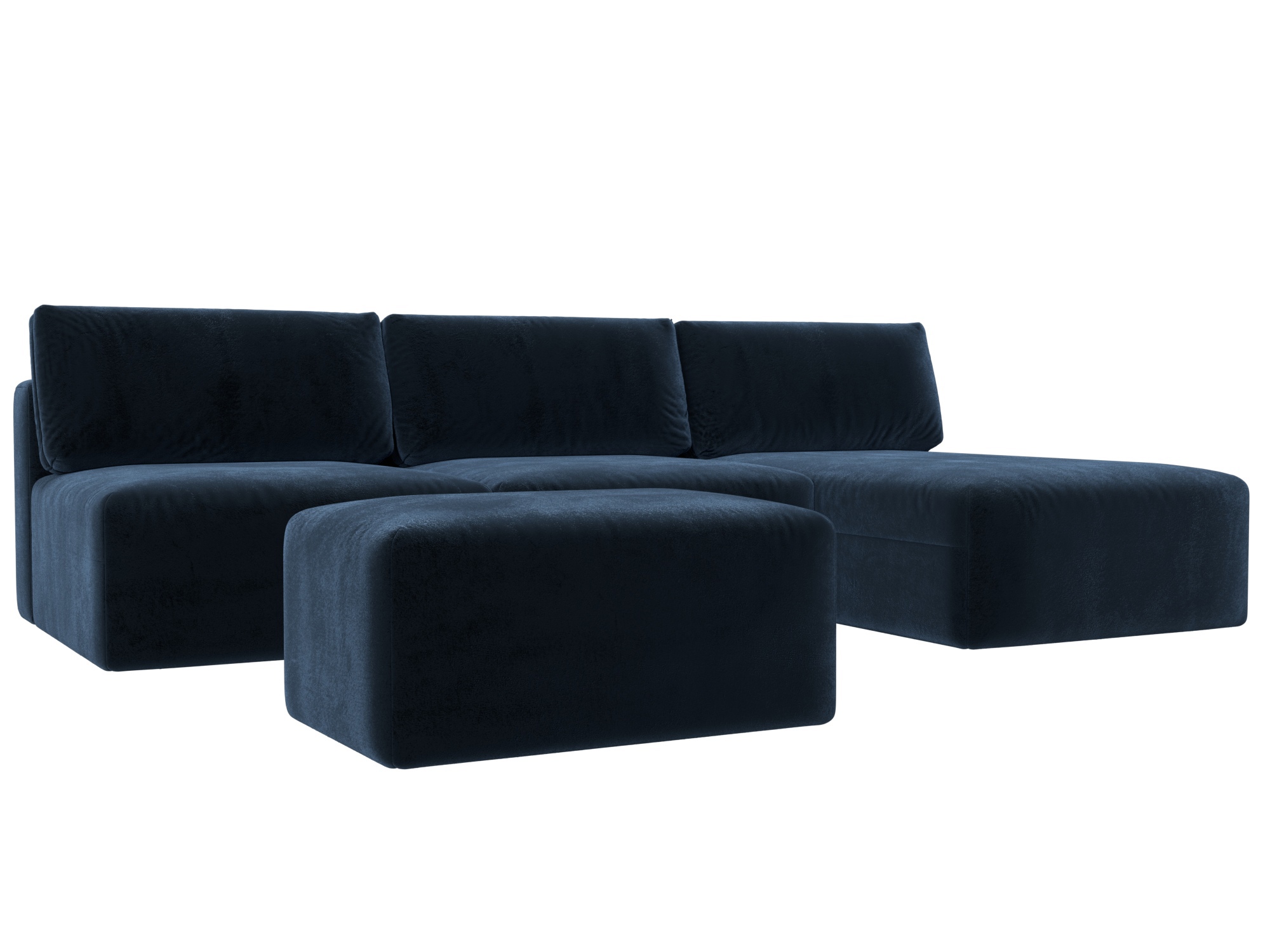 Изображение товара Угловой модульный диван с пуфом Лига-060 НПБ Лонг 367x84x187 см велюр синего цвета