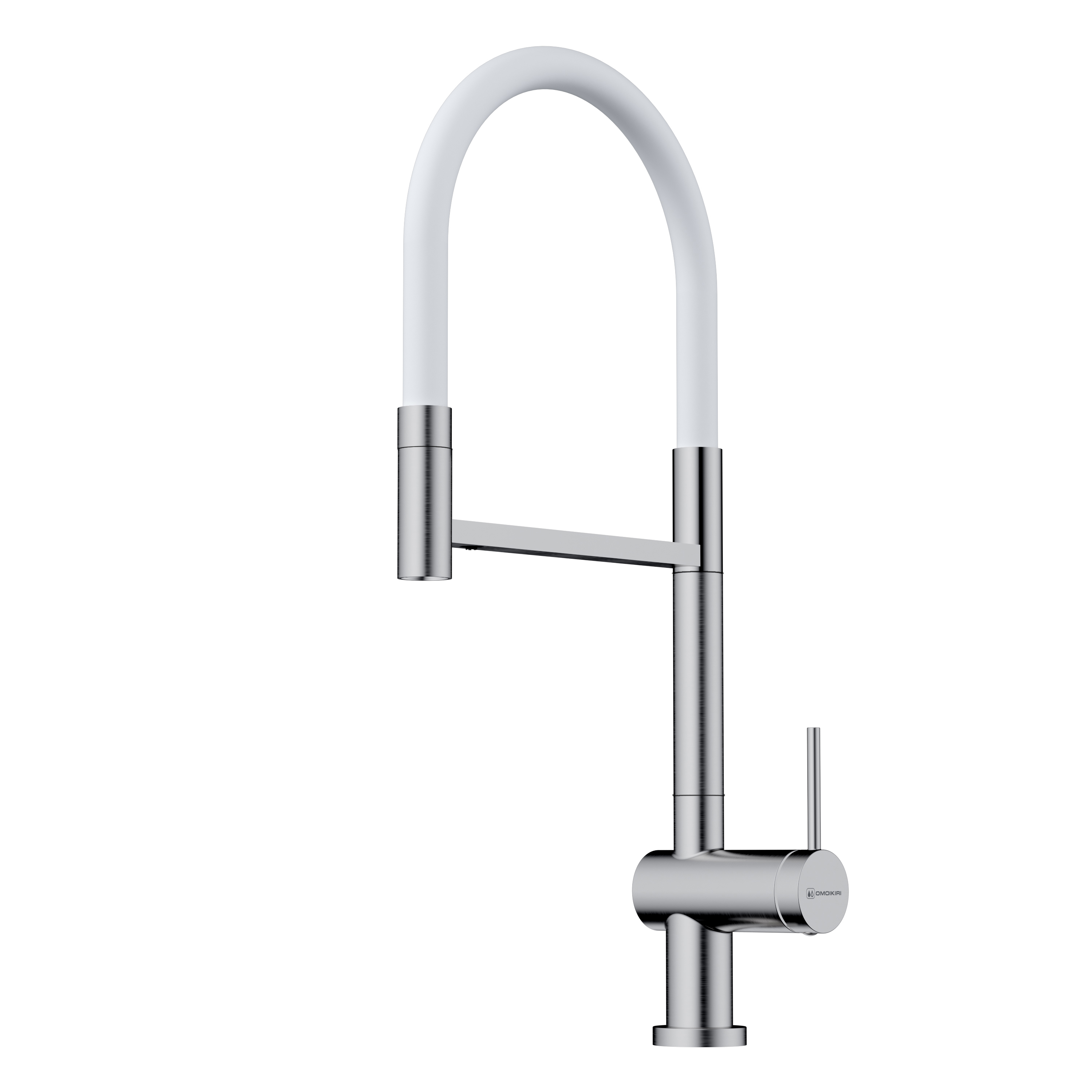 Изображение товара Смеситель для кухни OMOIKIRI Kanto 2 Plus-SB-BN с подключением фильтра и гибким изливом/кнопка струя-душ/нержавеющая сталь/белый шланг