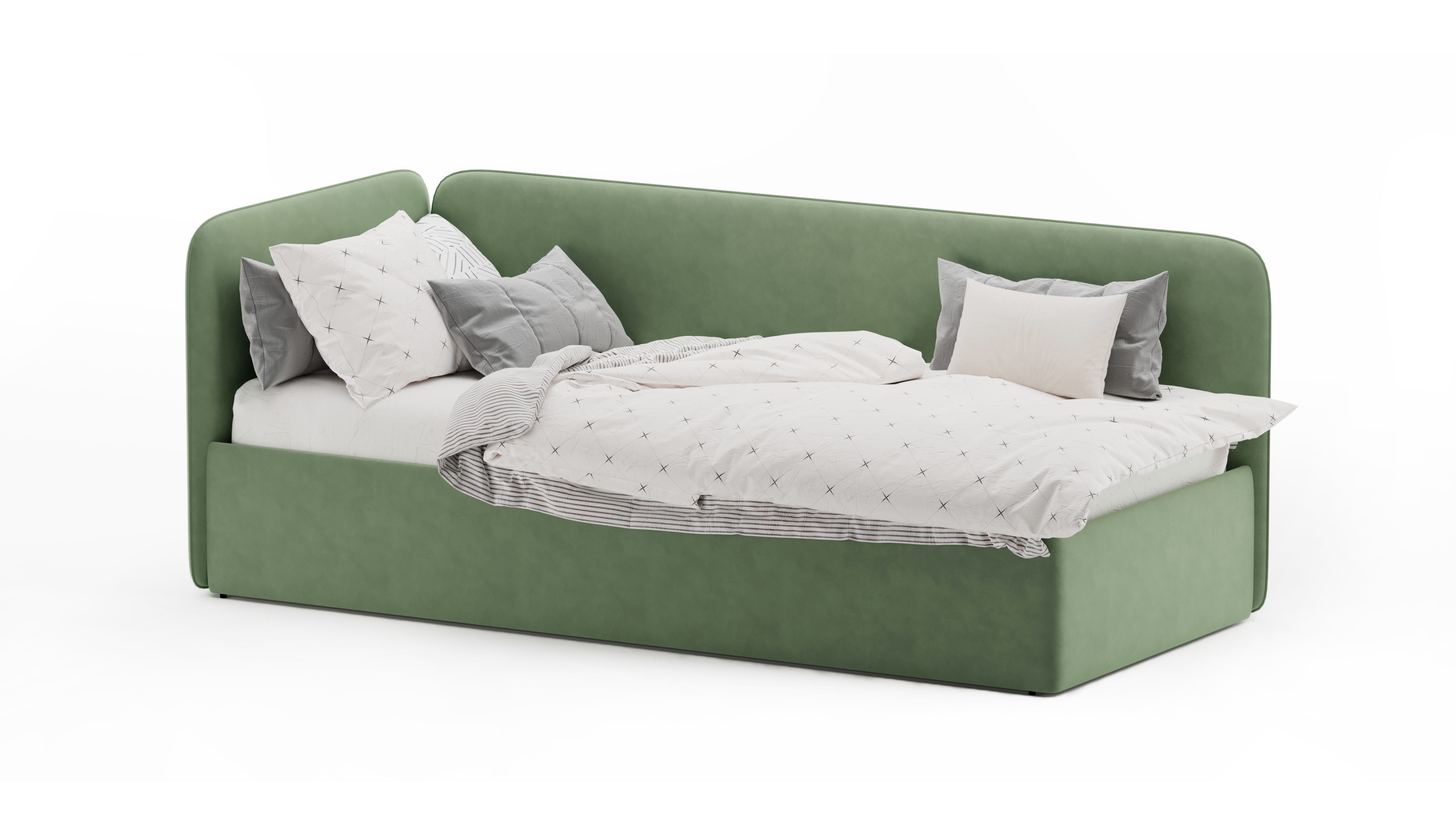 Изображение товара Детская кровать Mebelroom Soft 200x90 см фанера велюр зеленый стиль Лофт