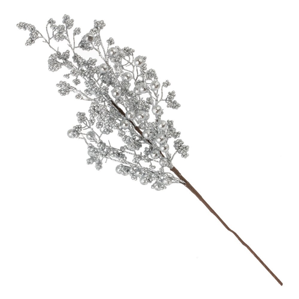 Изображение товара Рождественская ветка с ягодами 33x74 см серебристая декоративная елочная ветка