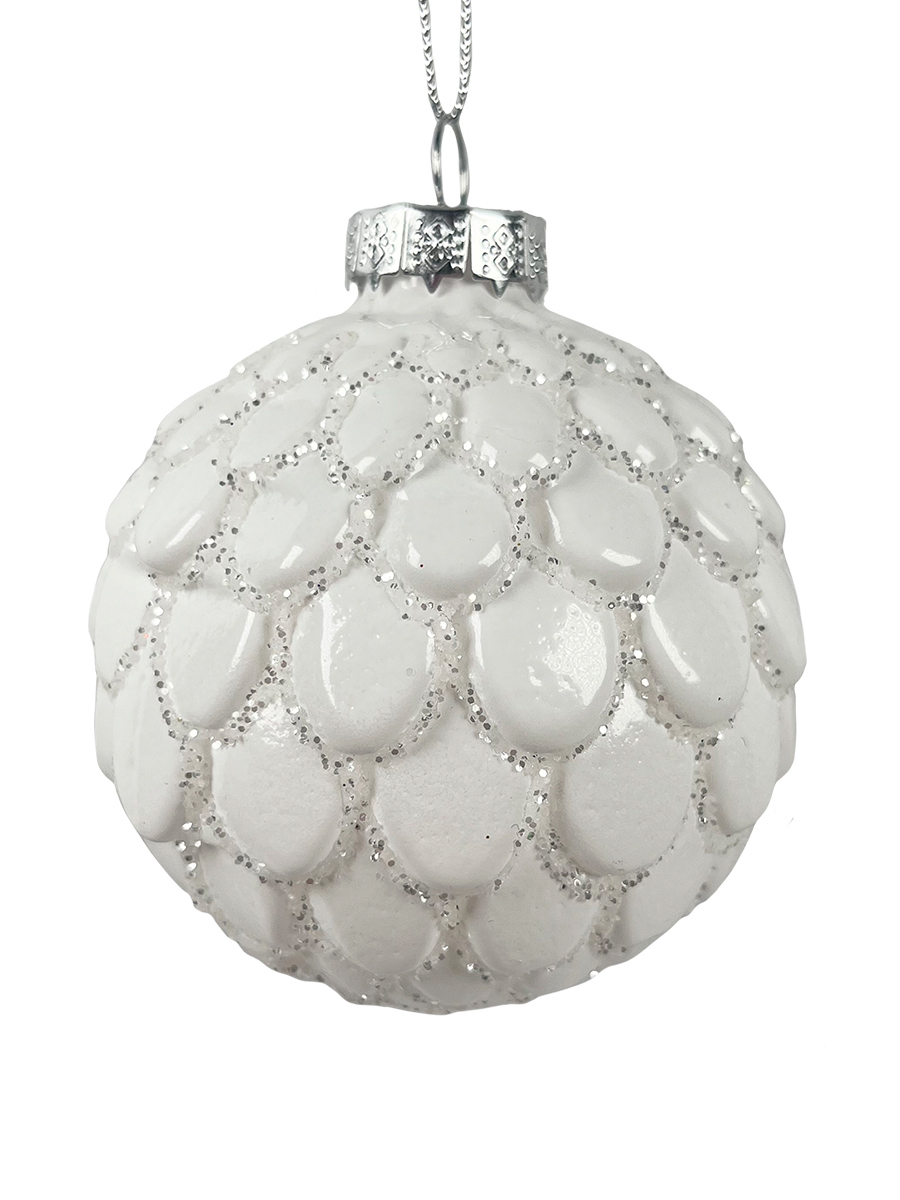 Изображение товара Елочный шар Чешуя ø8 см стекло белый - праздничное украшение для елки и новогодних композиций