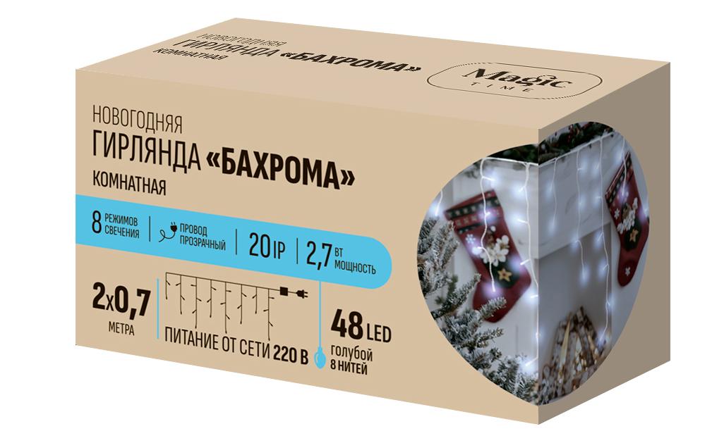 Изображение товара Электрогирлянда светодиодная бахрома 2 м 48 ламп голубой свет 8 режимов