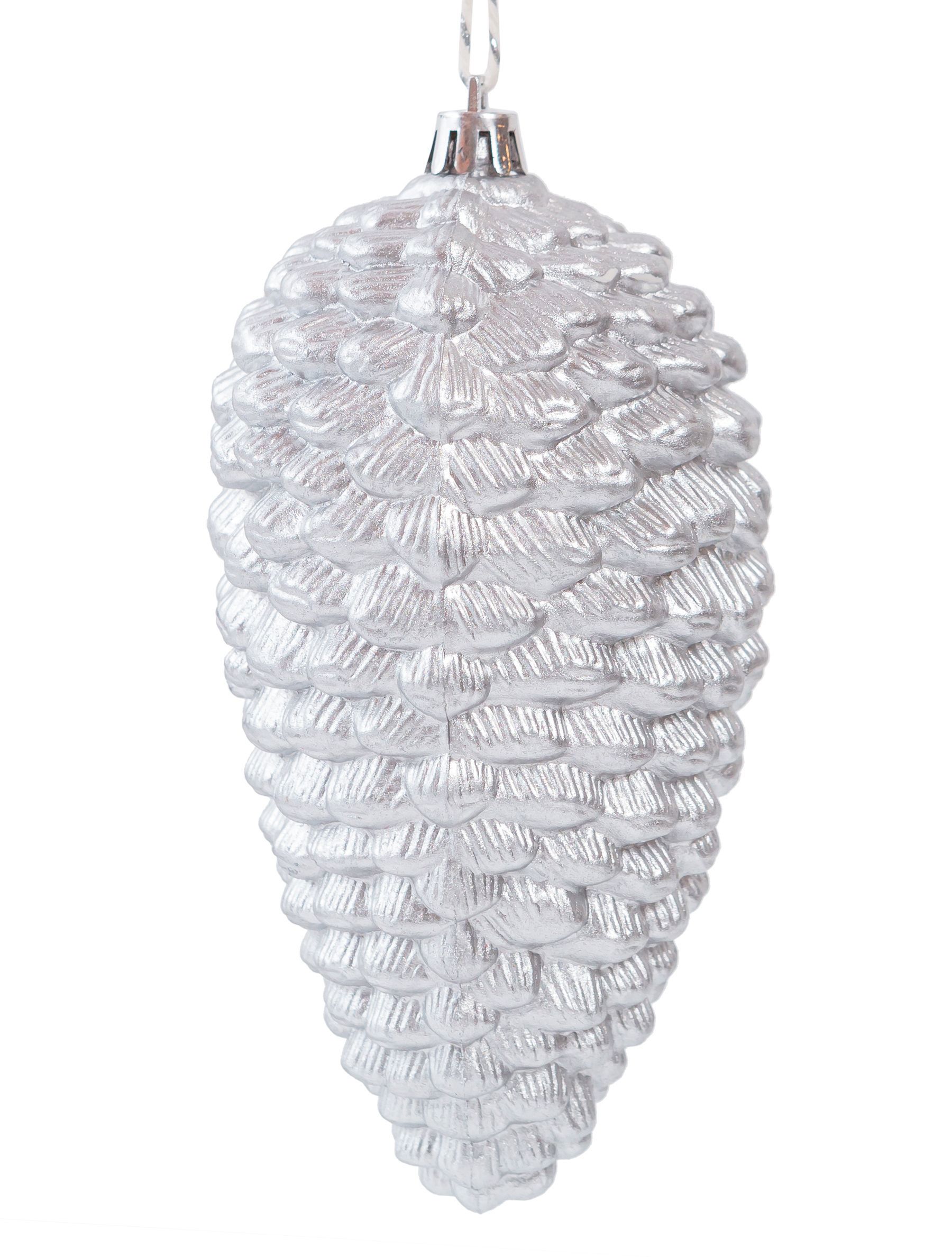 Изображение товара Подвесное украшение Шишка 7x7x13.5 см серебристое елочное украшение