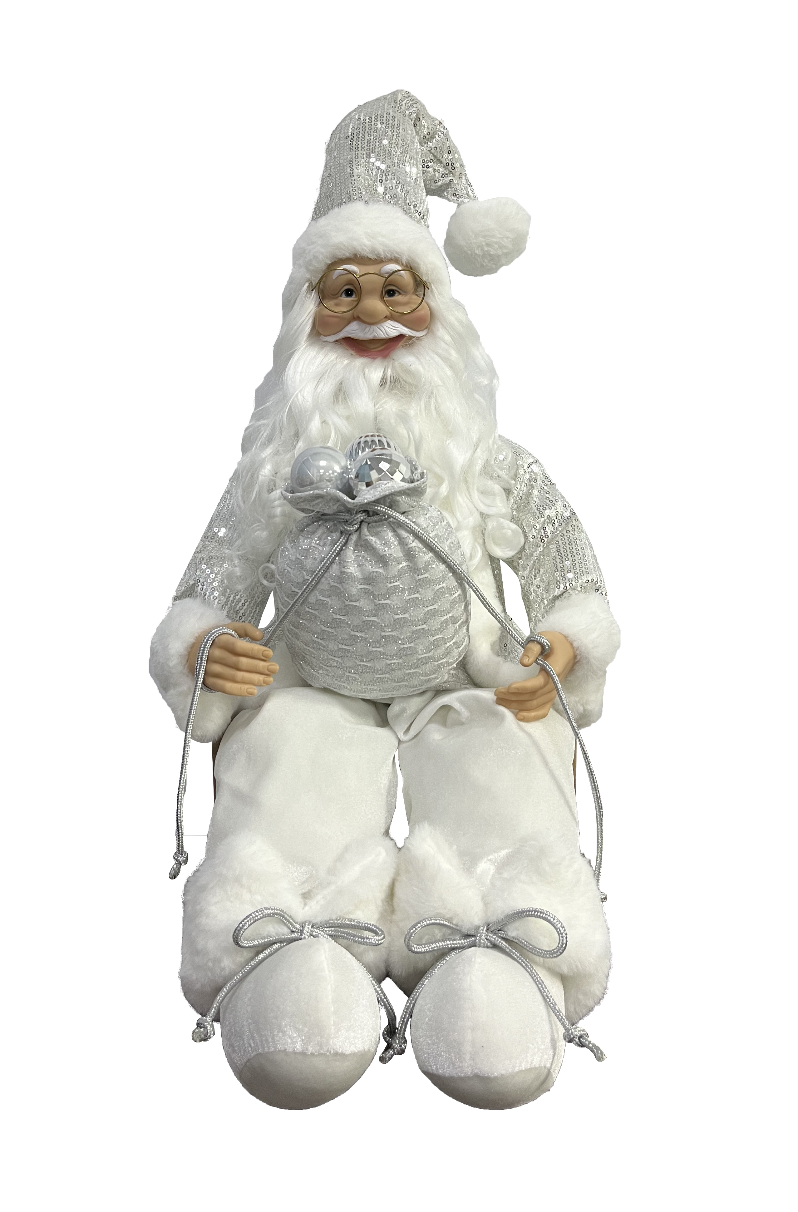 Изображение товара Мягконабивная новогодняя фигурка Дед Мороз 79.5 см серебряная украшение интерьера