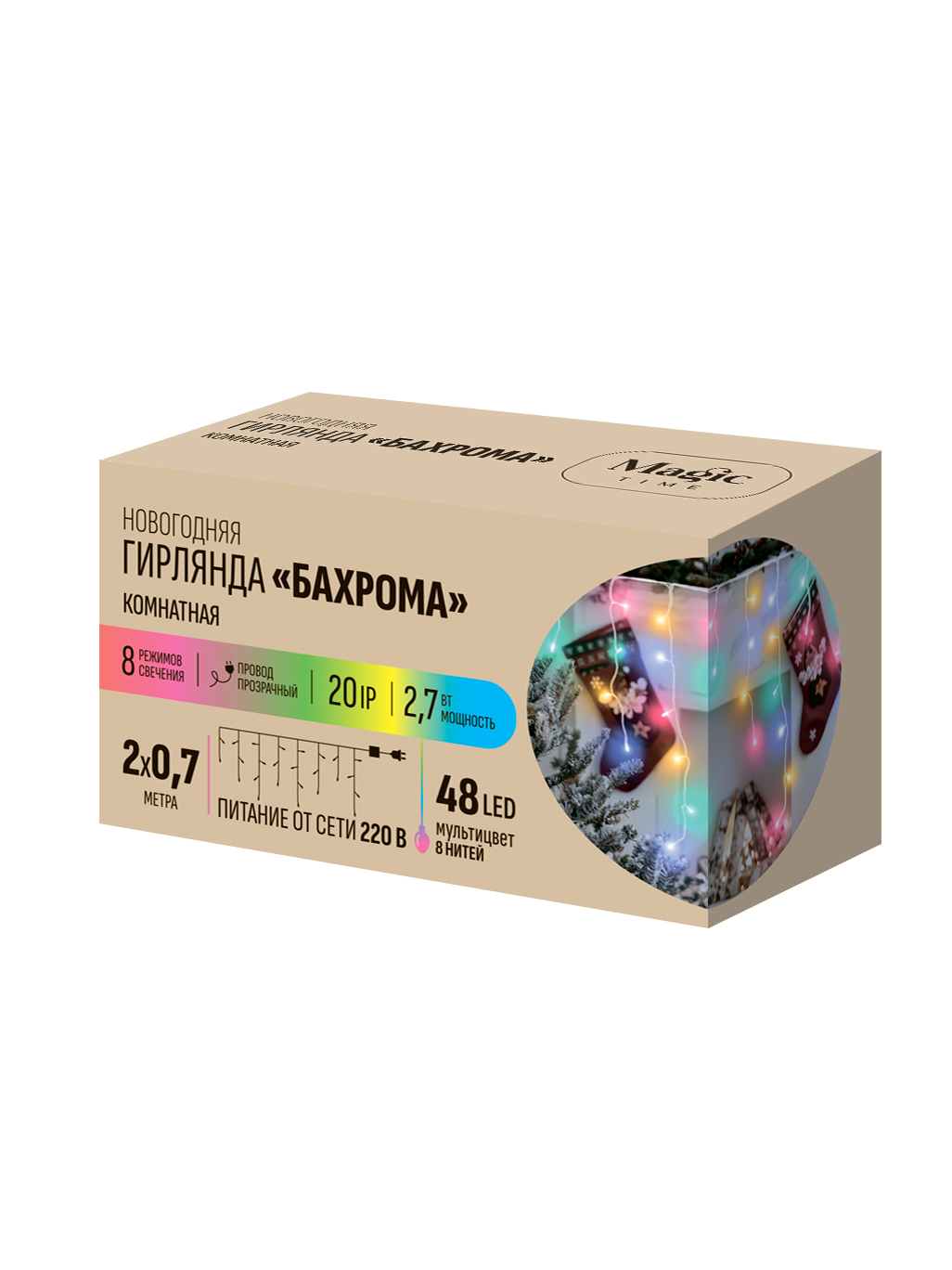 Изображение товара Электрогирлянда светодиодная Бахрома 2x0.7 м 48 ламп разноцветный свет 8 режимов