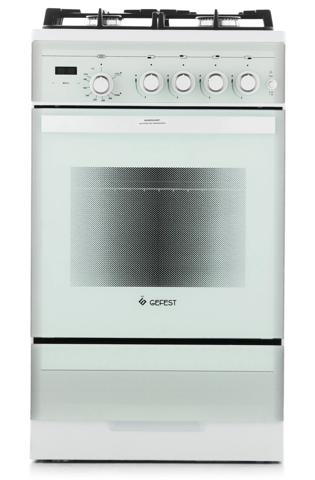 Изображение товара Газовая плита GEFEST 5500-03 0042 белая с стеклянным фасадом и электроподжигом