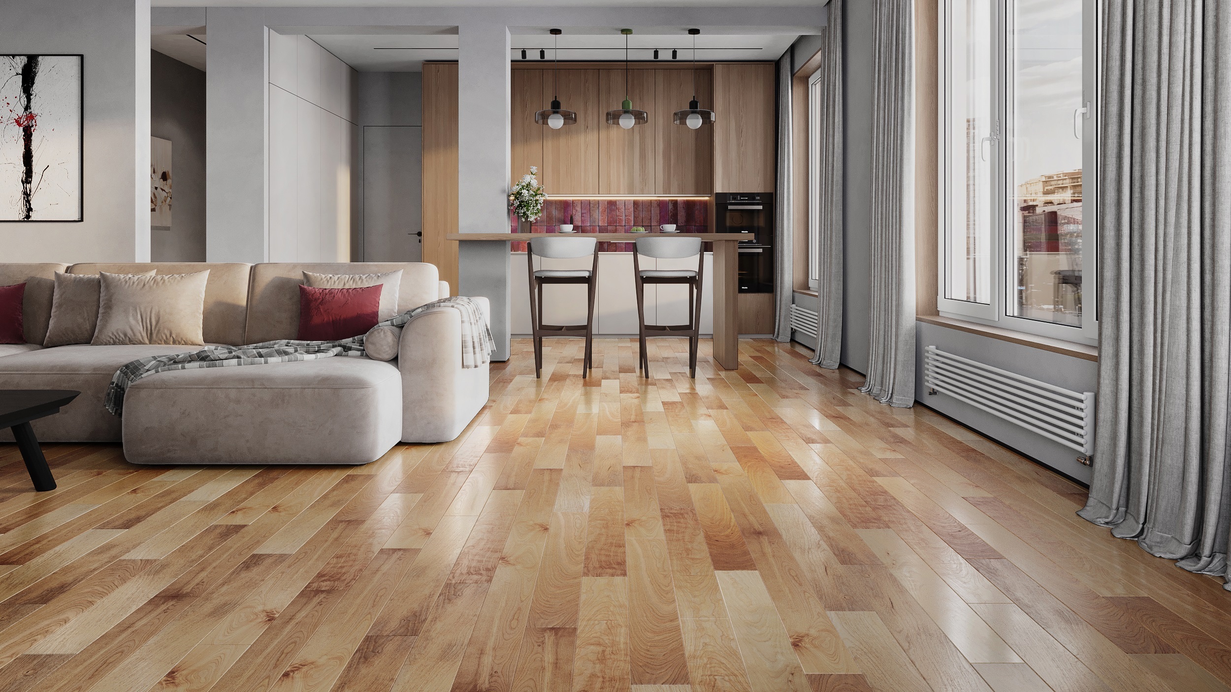 Изображение товара Паркетная доска Amber Wood Береза желтая 14 мм фаска 4 стороны лак 23 класс