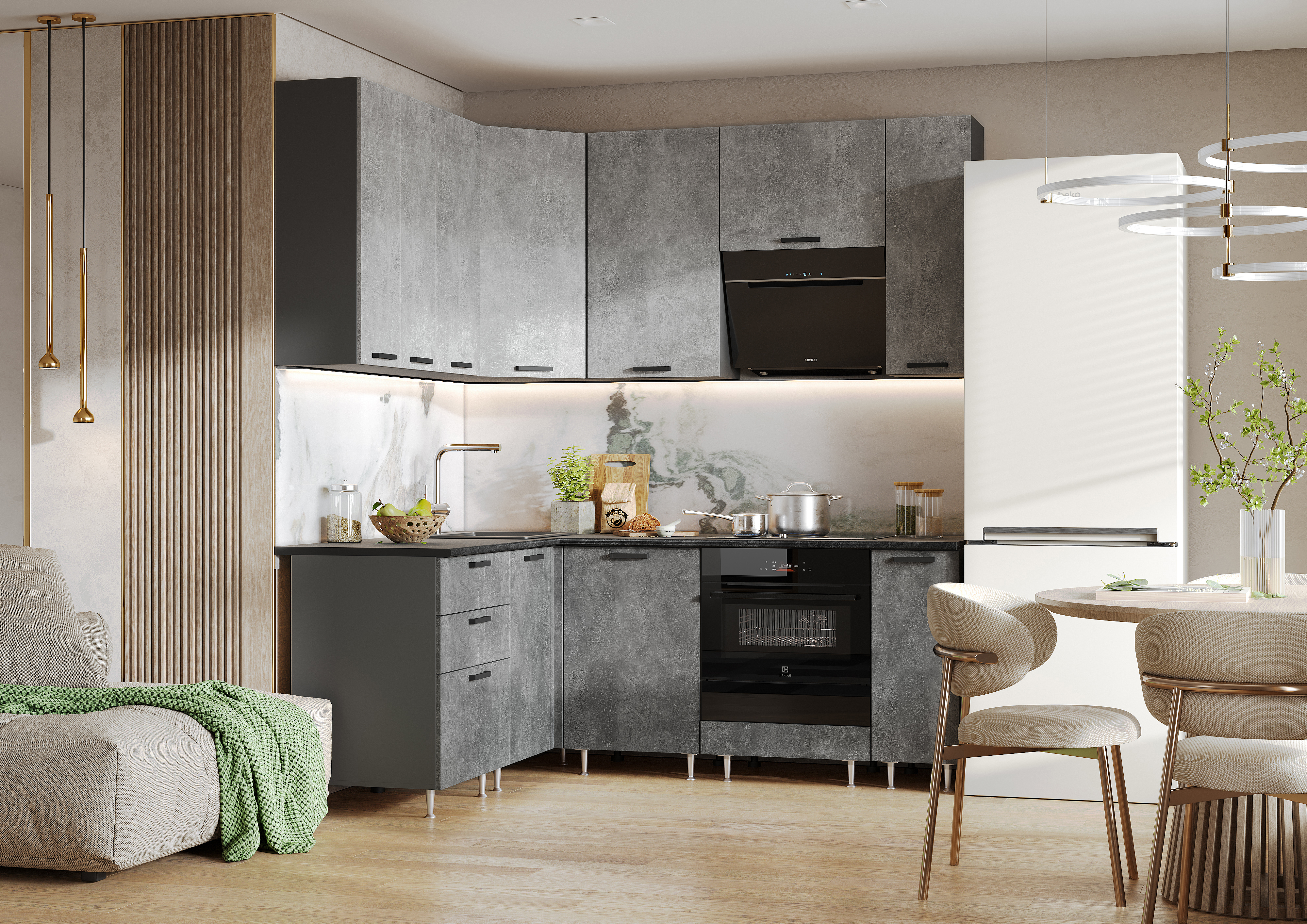 Изображение товара Кухонный гарнитур Миф Рио Углбет 360x230x60 см ЛДСП цвет бетон