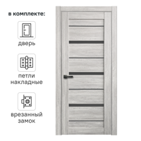 Изображение товара Дверь межкомнатная остекленная с замком и петлями в комплекте Тренто 60x200 см ПВХ цвет дуб европейский серый