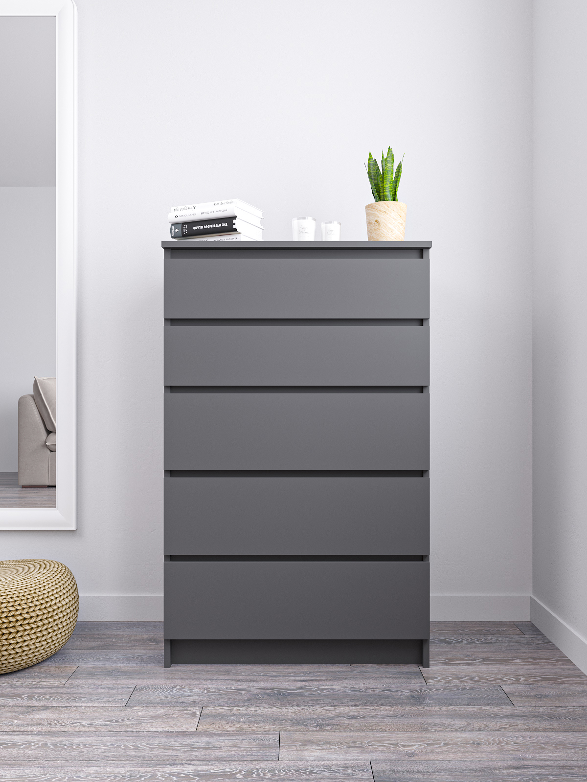 Изображение товара Комод ДСВ Мебель Мори 5 ящиков 70x40.4x112 см из ЛДСП графит