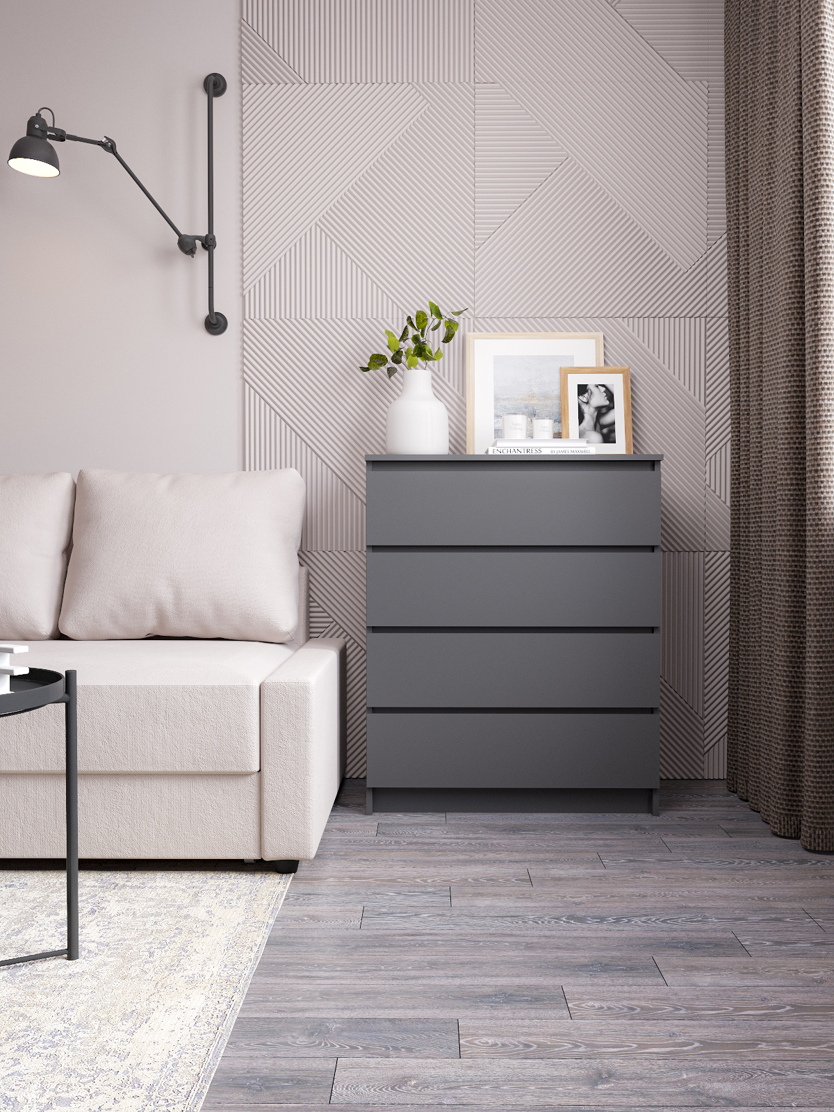 Изображение товара Комод Мори Дсв мебель 4 ящика графит ширина 80.4 см современные материалы