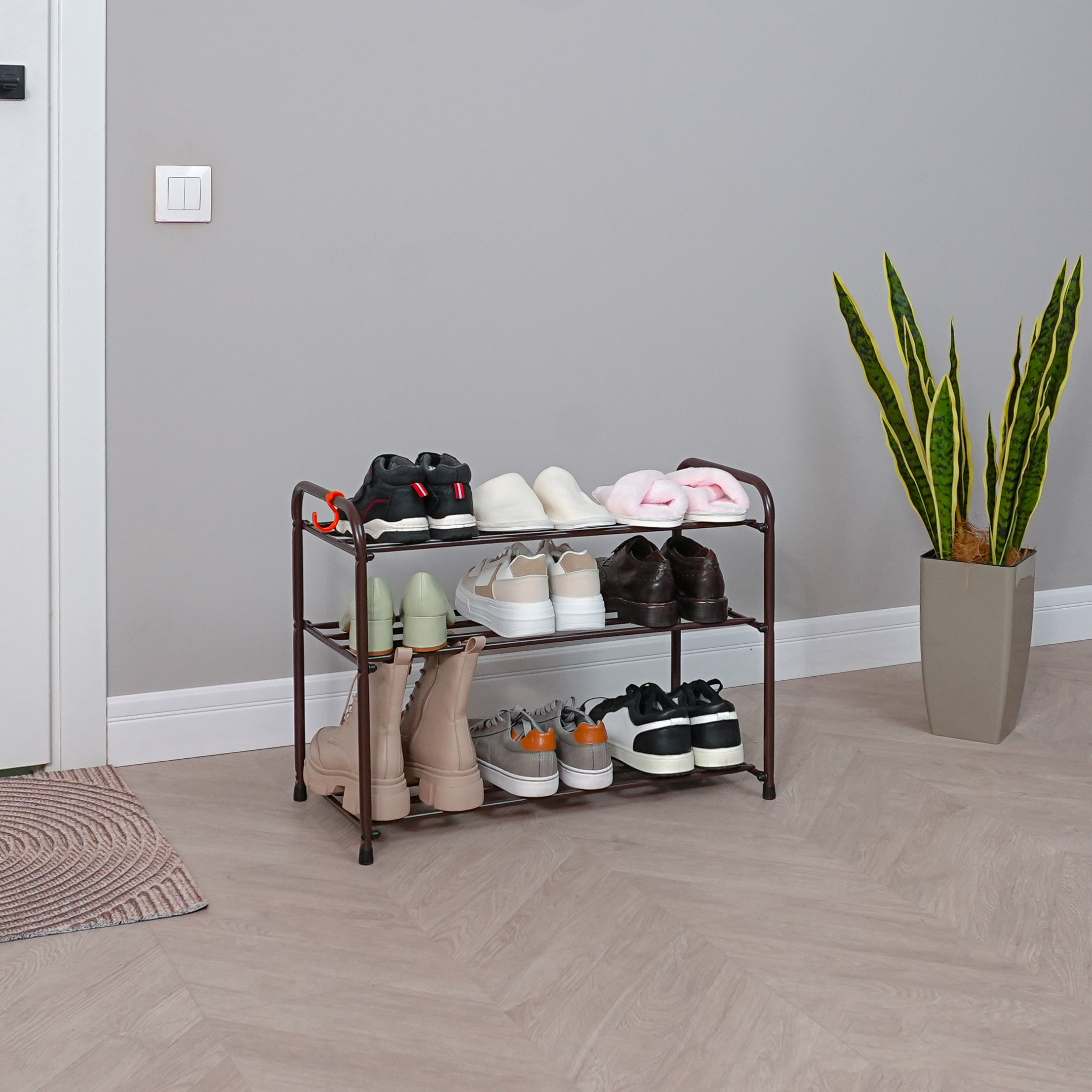 Изображение товара Подставка для обуви Зми Альфа 23 3 полки металлическая коричневая
