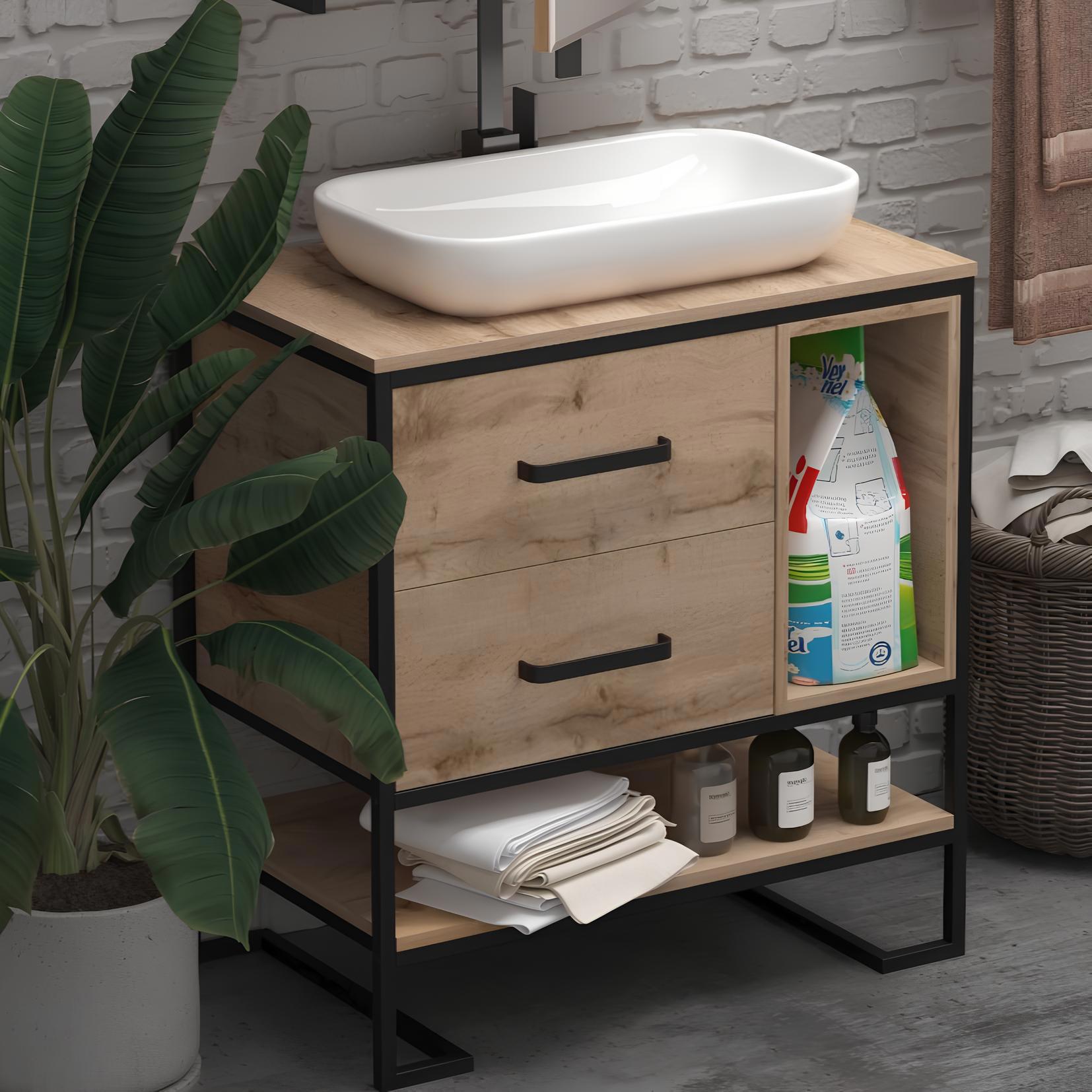 Изображение товара Тумба под раковину в ванную 1Marka Grunge Loft 80 см напольная цвет Дуб Вотан