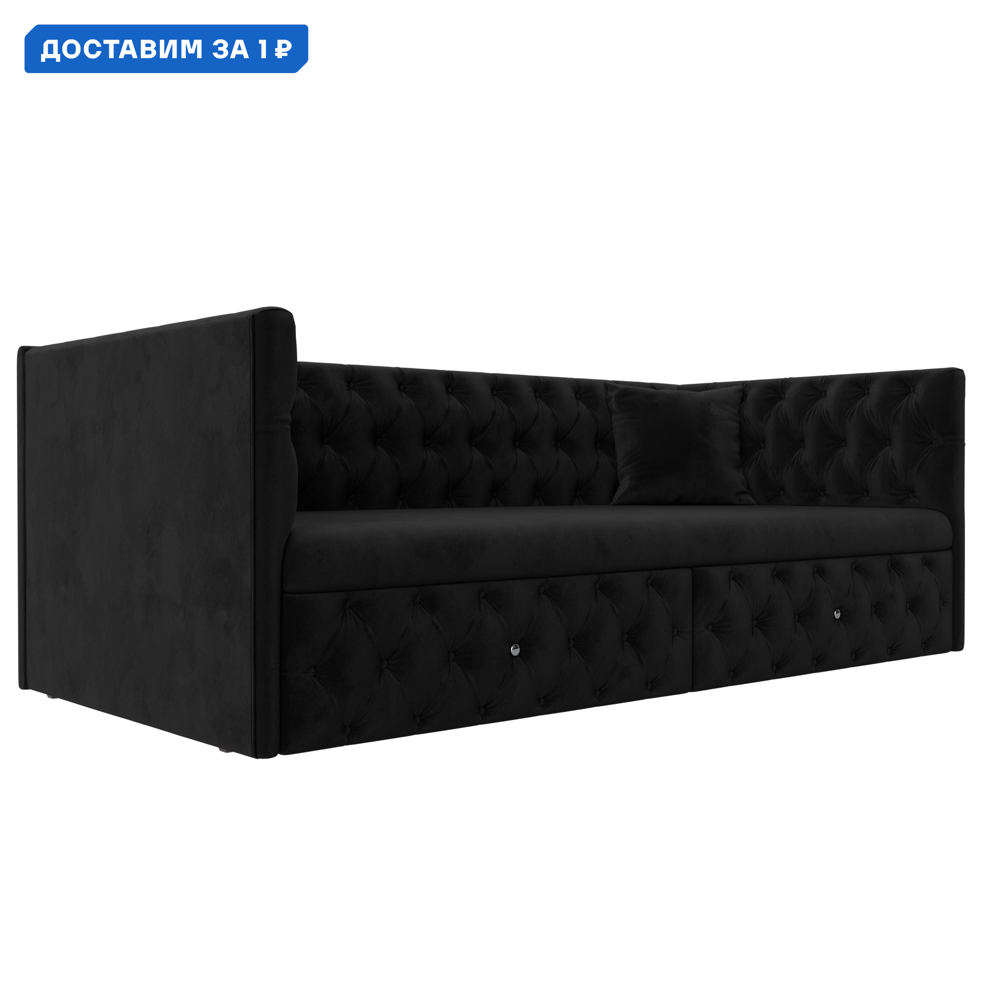 Изображение товара Детский диван Найс прямой 200x77x87 см микровельвет черный ЛИГА ДИВАНОВ