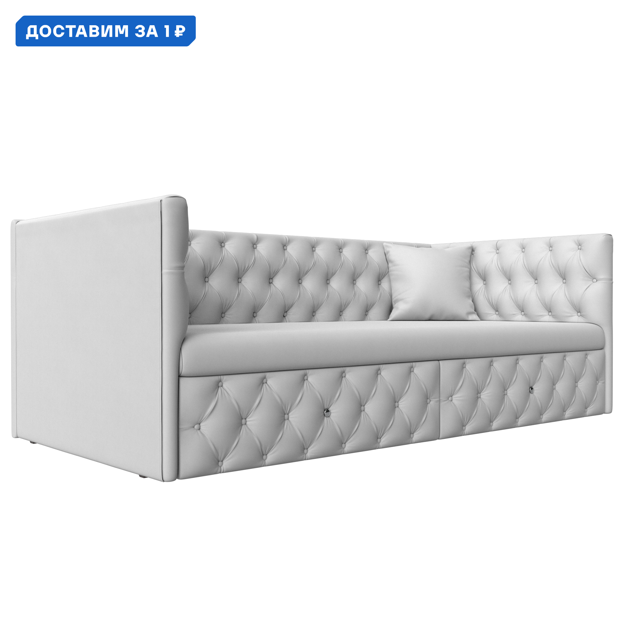 Изображение товара Детский диван Найс прямой 200x77x87 см белый экологичный микровельвет Россия