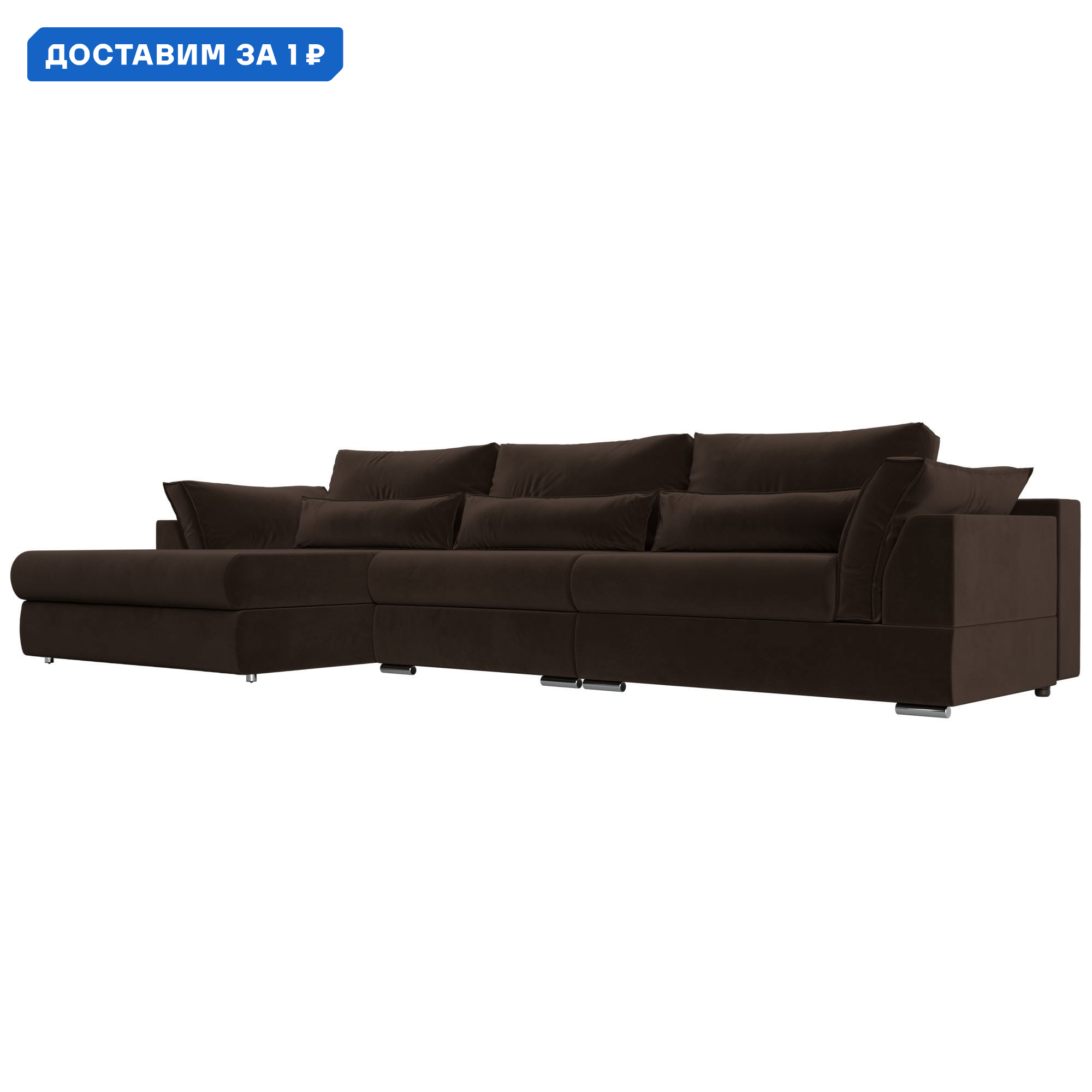 Изображение товара Диван угловой Пекин Long угол левый Лига диванов 115436L 372x90x189 см микровельвет цвет коричневый