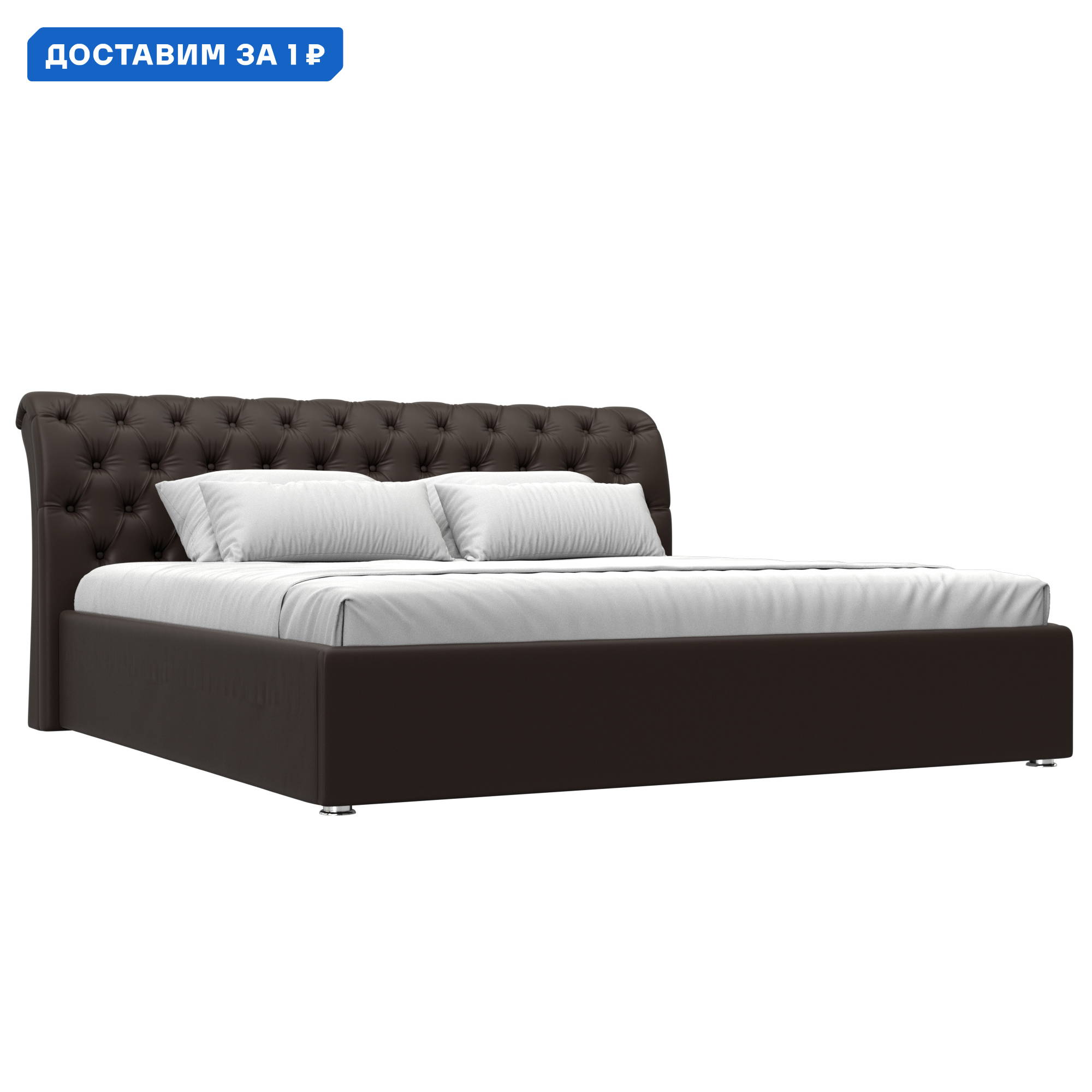 Изображение товара Кровать Сицилия 200 Лига диванов 200x200 см с ящиком и подъемным механизмом коричневая