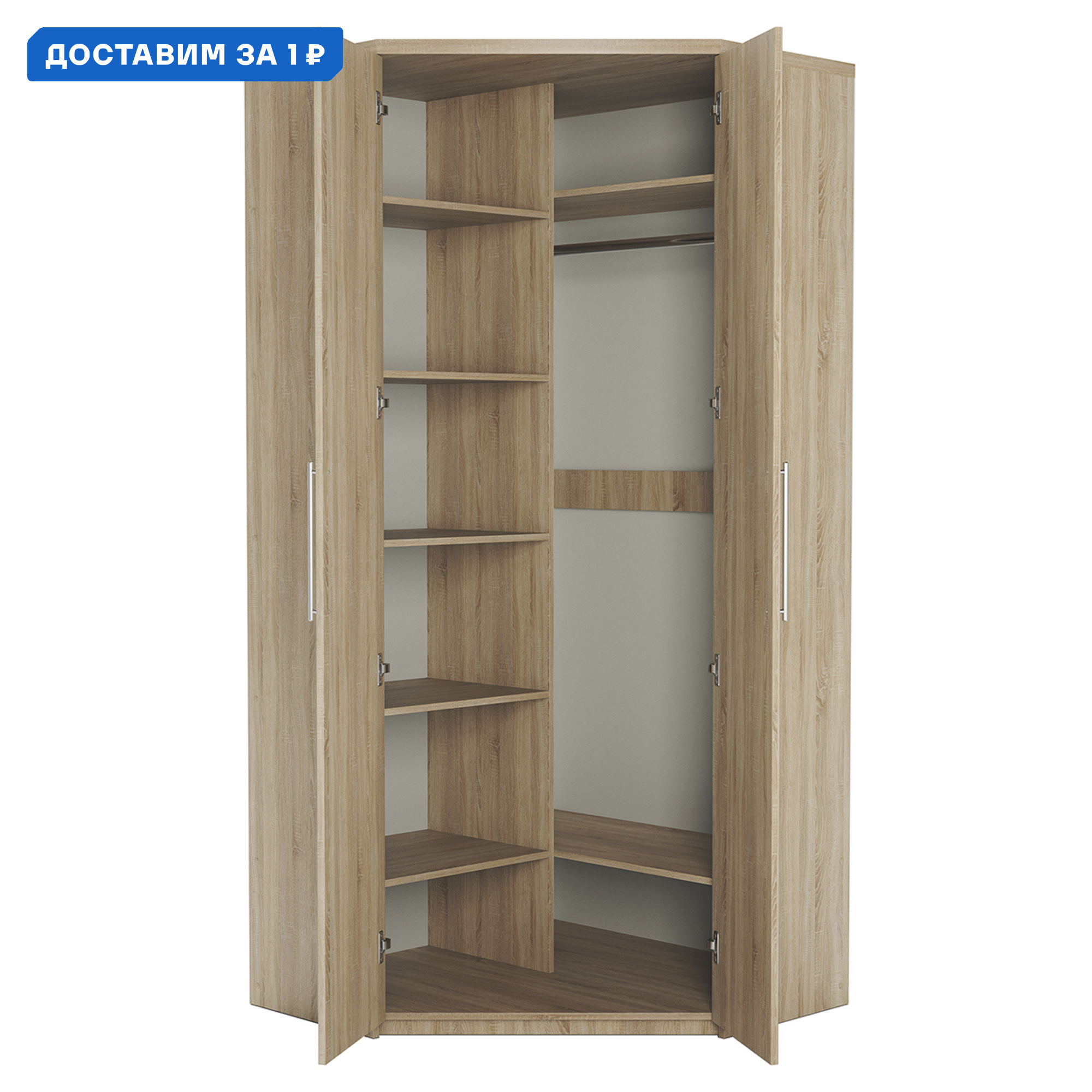 Изображение товара Шкаф распашной угловой 2 дверный 100x220x45 см ЛДСП цвет дуб сонома