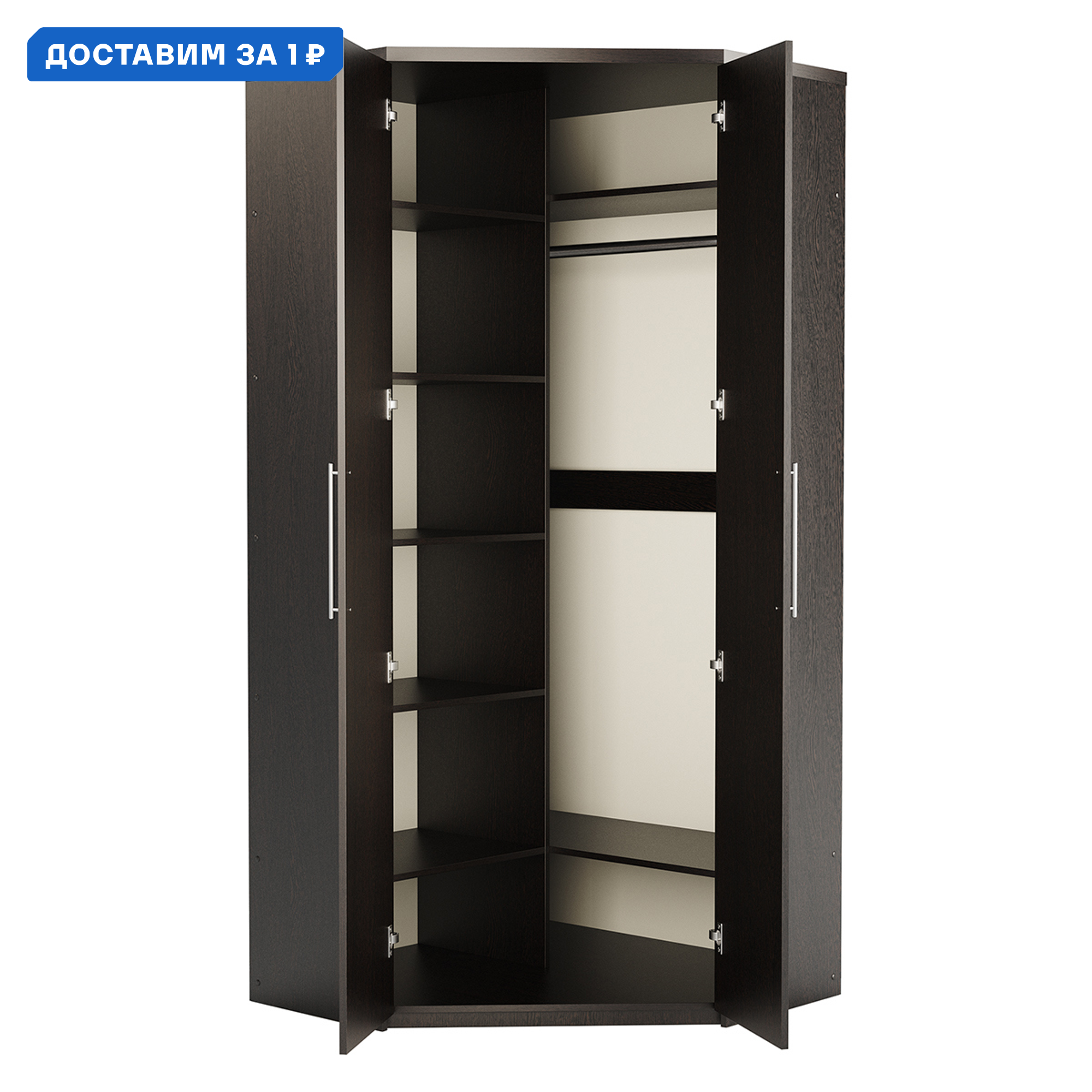 Изображение товара Угловой шкаф распашной Мелодия 2 дверный 115x220x60 см венге ЛДСП Россия