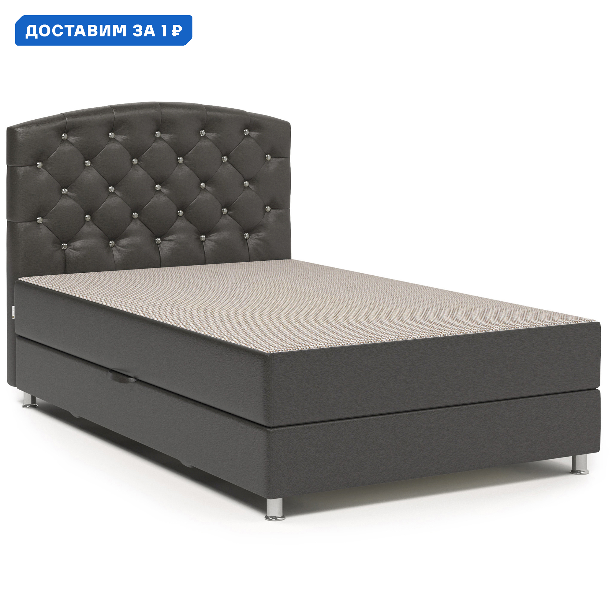 Изображение товара Кровать Премиум Люкс 160 коричневая с экокожей и ящиком для белья