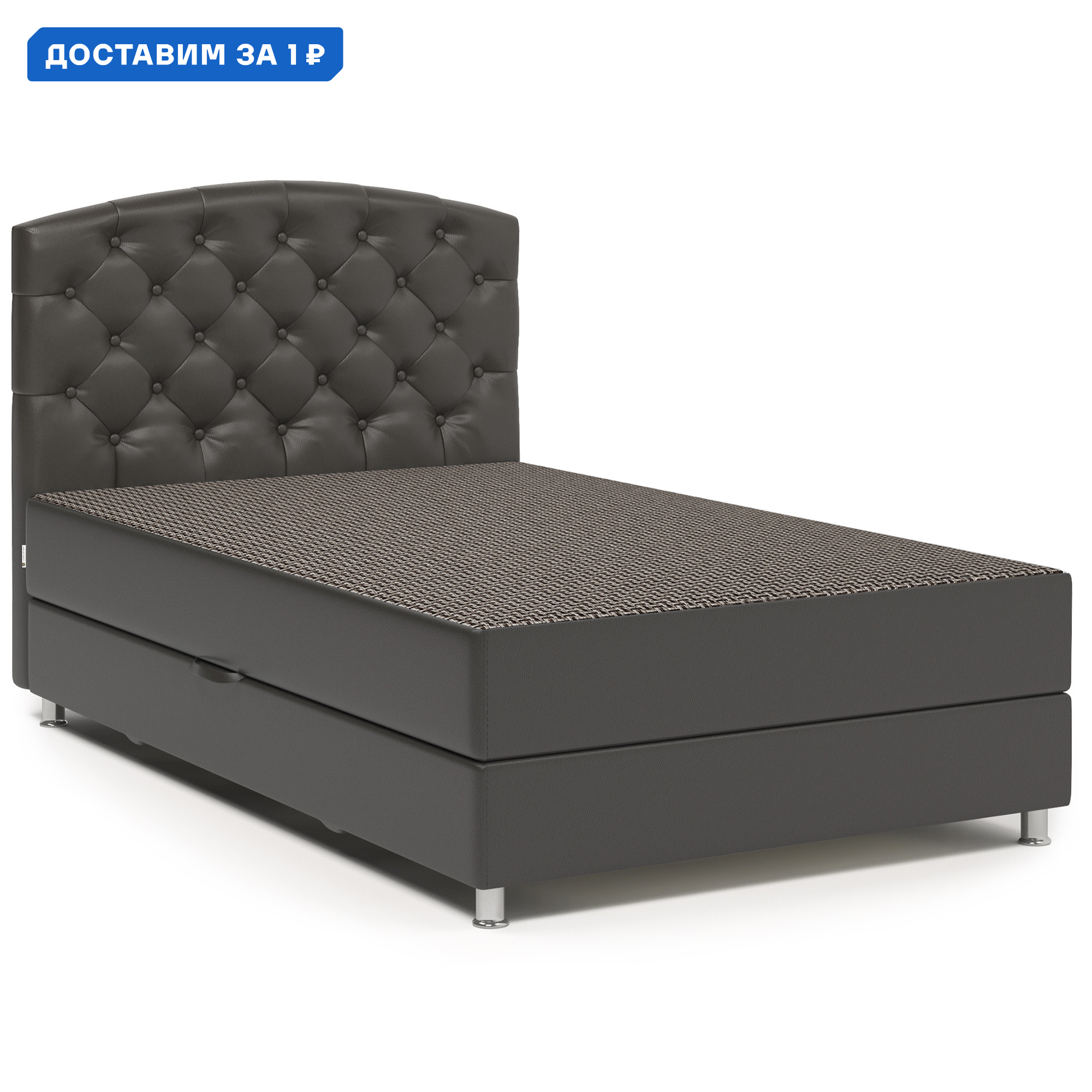 Изображение товара Кровать Премиум 160 Корфу коричневый и экокожа шоколад двухспальная с ящиком