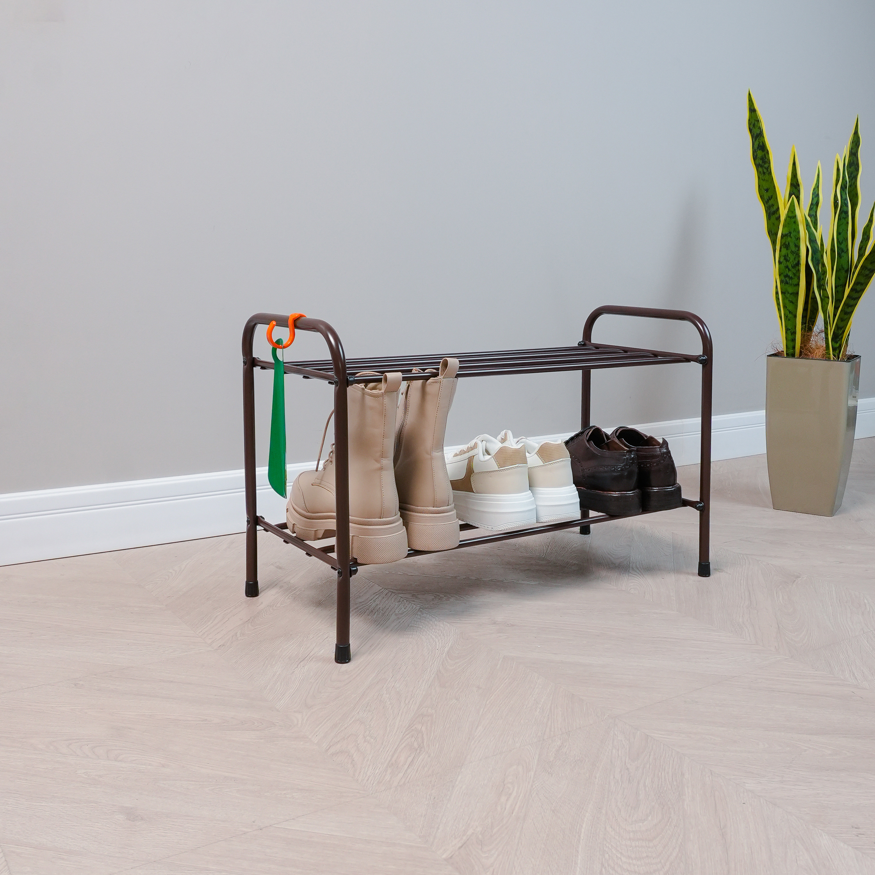 Изображение товара Подставка для обуви Зми Альфа 22 65x40x30 см 2 полки металл цвет коричневый