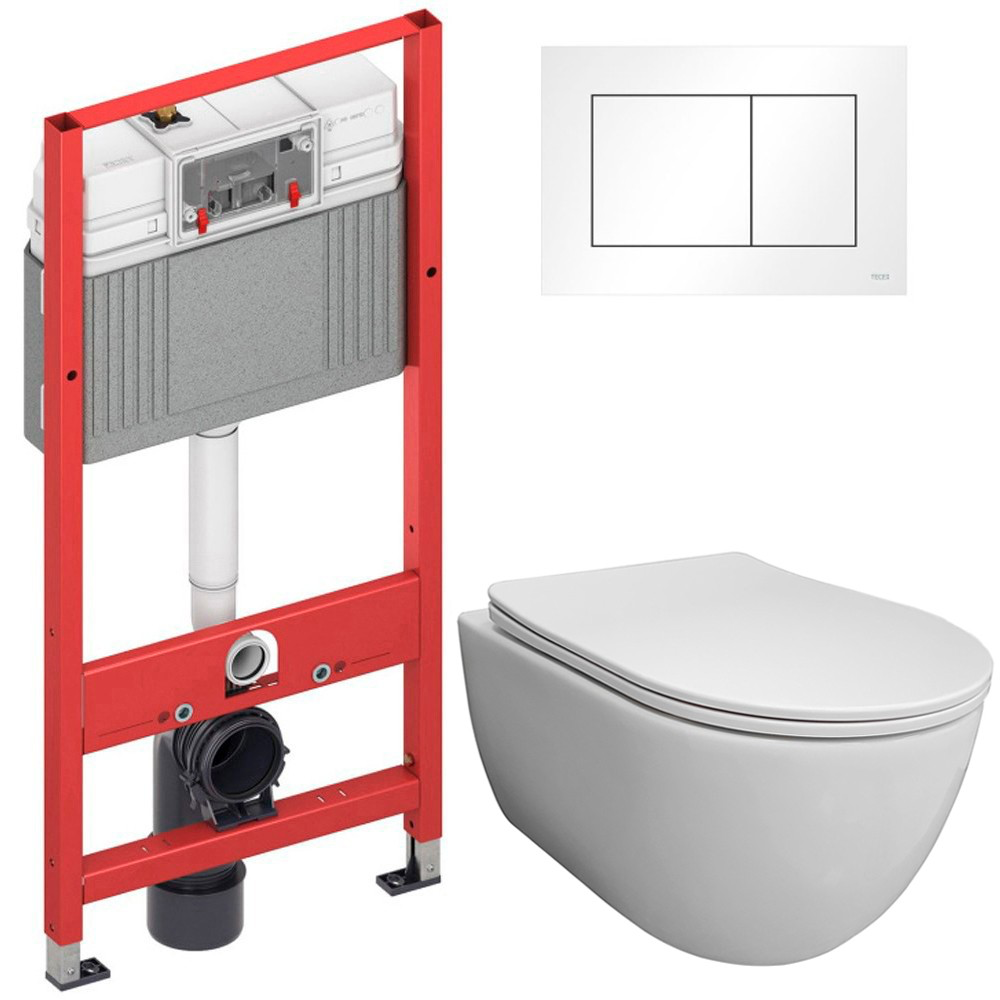 Изображение товара Комплект инсталляции с унитазом Tece 9400413 унитаз Bloomix Diva MD1211R/UF1 безободковый Ceramic с сиденьем