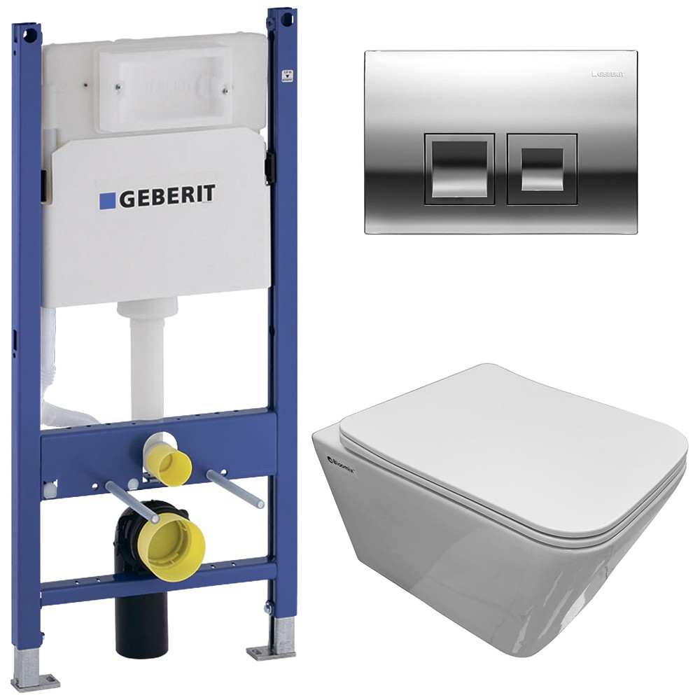 Изображение товара Комплект инсталляции и унитаз Bloomix Regnum безободковый с сиденьем и клавишей смыва