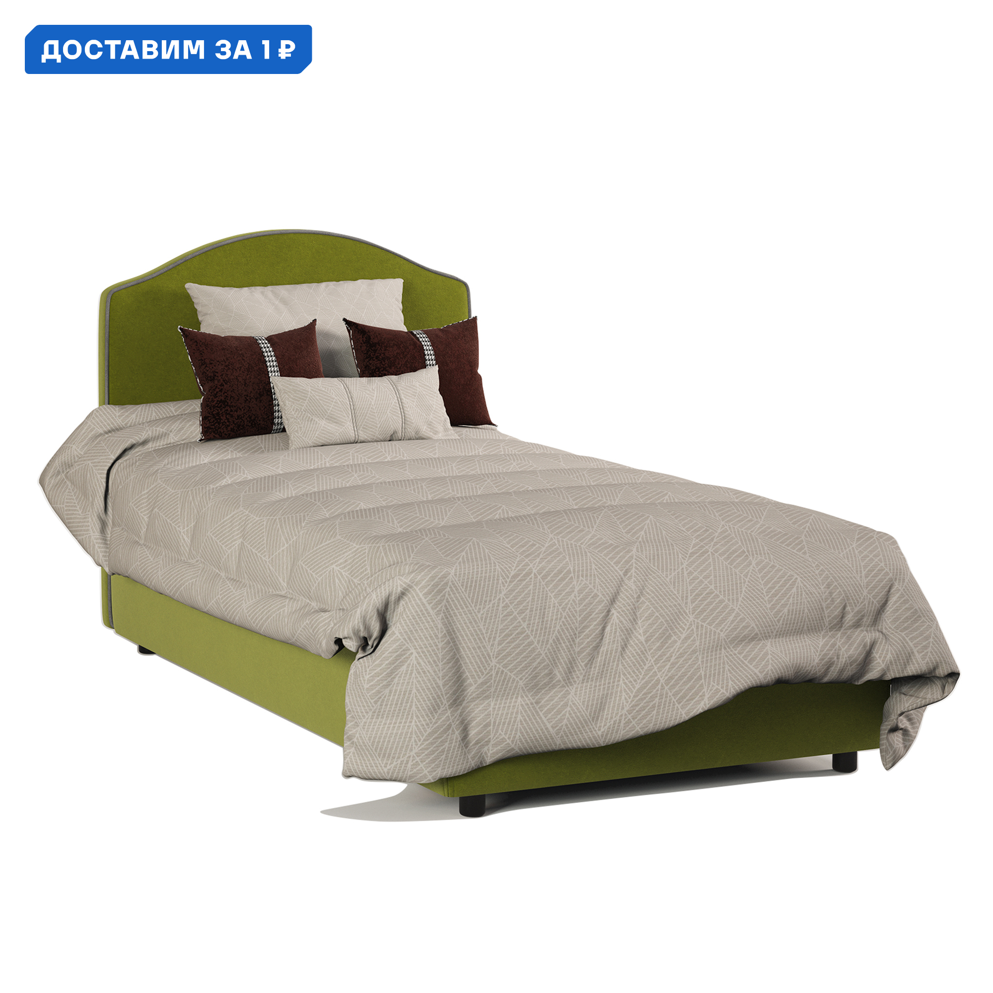 Изображение товара Односпальная кровать Гамма Классика 100x202 см с велюровой обивкой и ящиком для белья