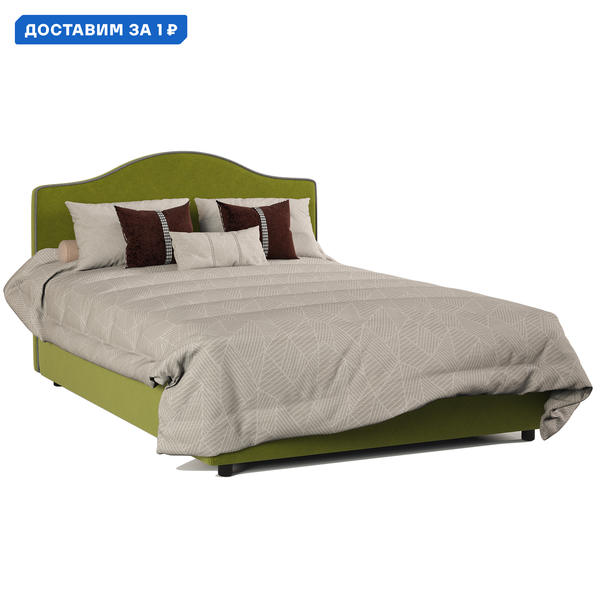 Изображение товара Двуспальная кровать Гамма Классика 140x202 см из массива дерева с велюровой обивкой и ящиком для бе