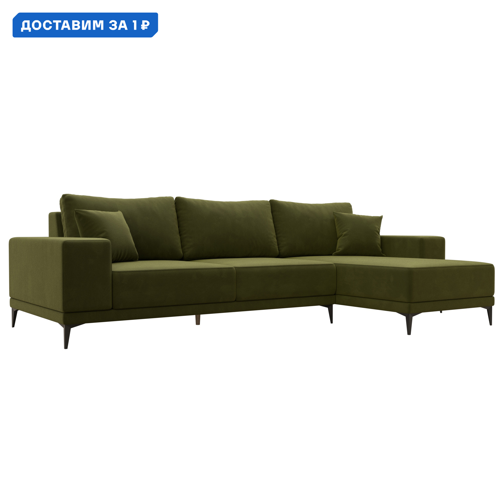 Изображение товара Диван угловой Льюес правый Лига диванов 122404 280x88x164 см микровельвет цвет зеленый