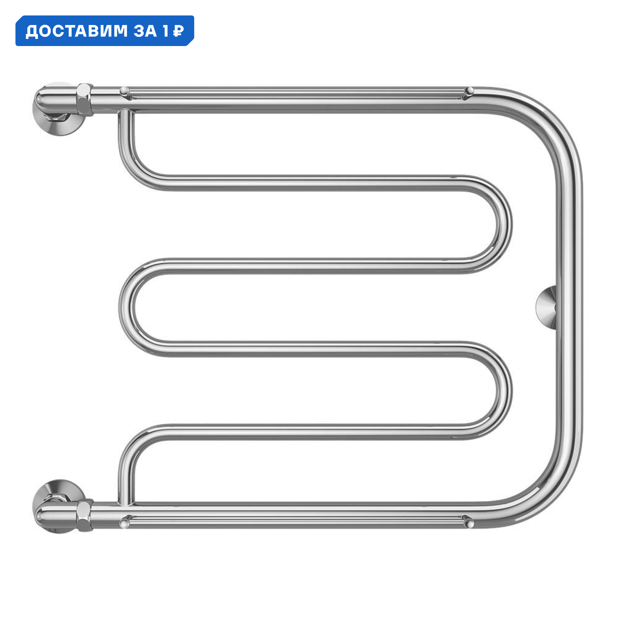 Изображение товара Полотенцесушитель водяной е-образный Terminus 632x500 мм хром нержавеющая сталь Россия