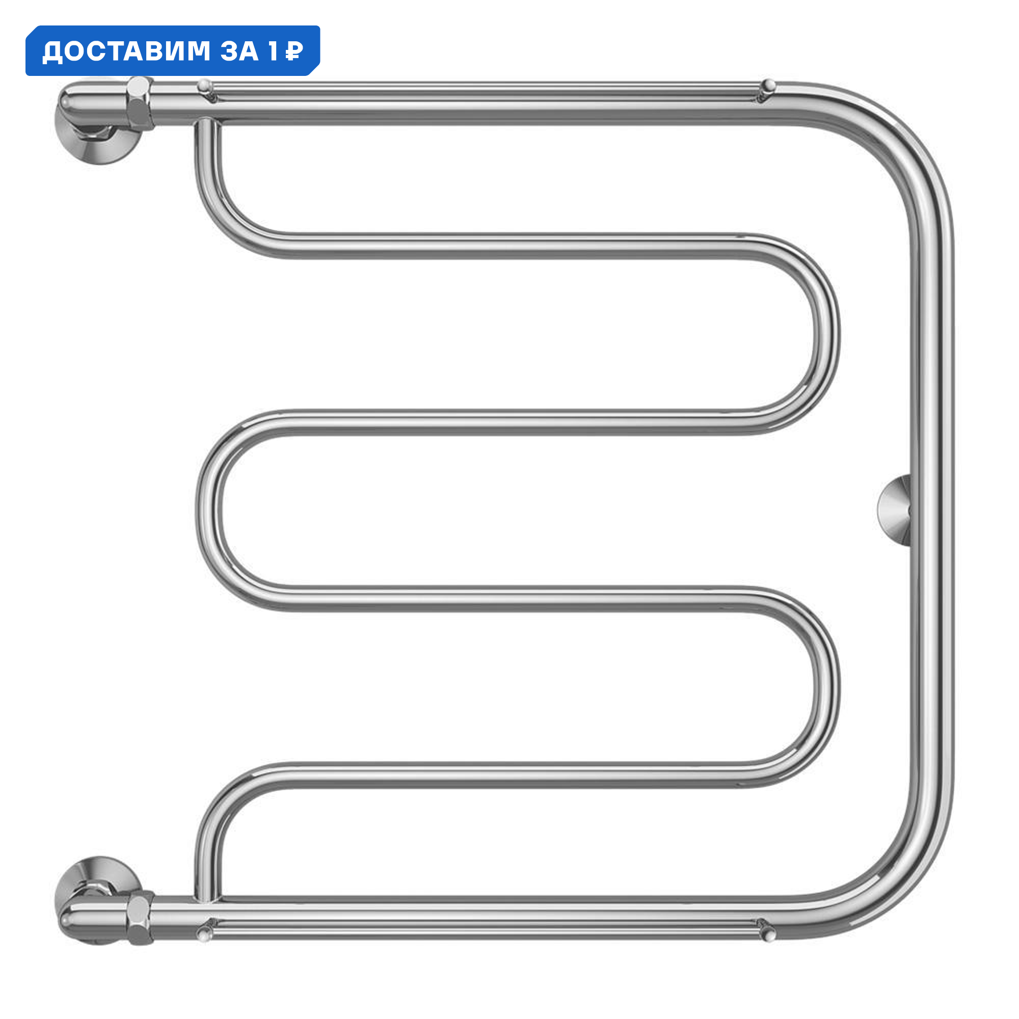 Изображение товара Полотенцесушитель водяной e-образный Terminus Фокстрот 632x600 мм боковая универсальная подводка нержавеющая сталь цвет хром