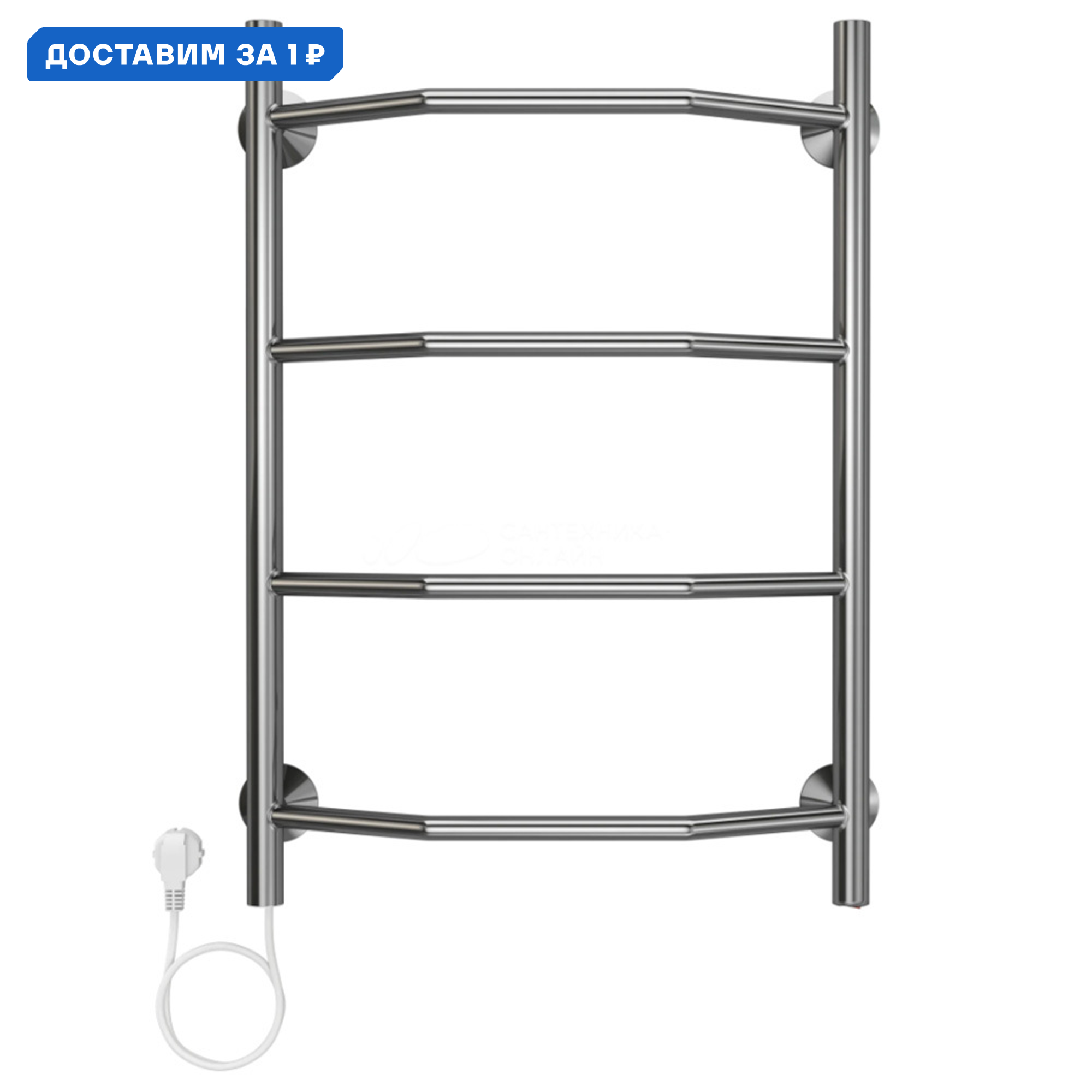 Изображение товара Полотенцесушитель электрический Terminus 425x600 мм 48 Вт Лесенка цвет хром трапеция