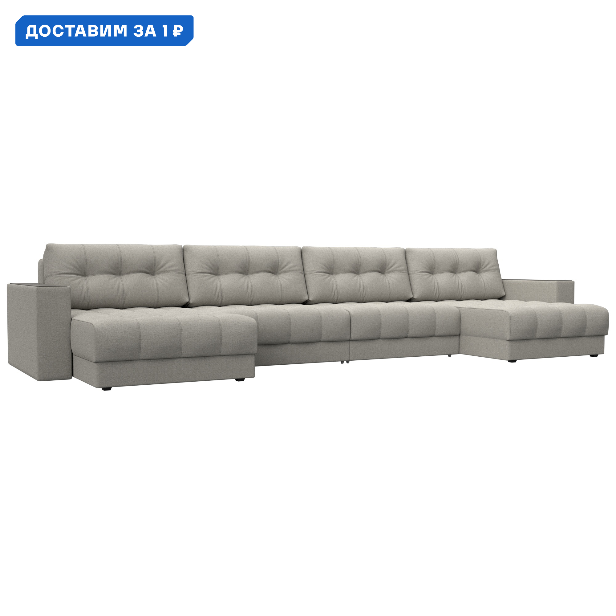 Изображение товара П-образный диван Лига-049 НПБ Лонг с декором и механизмом Еврокнижка