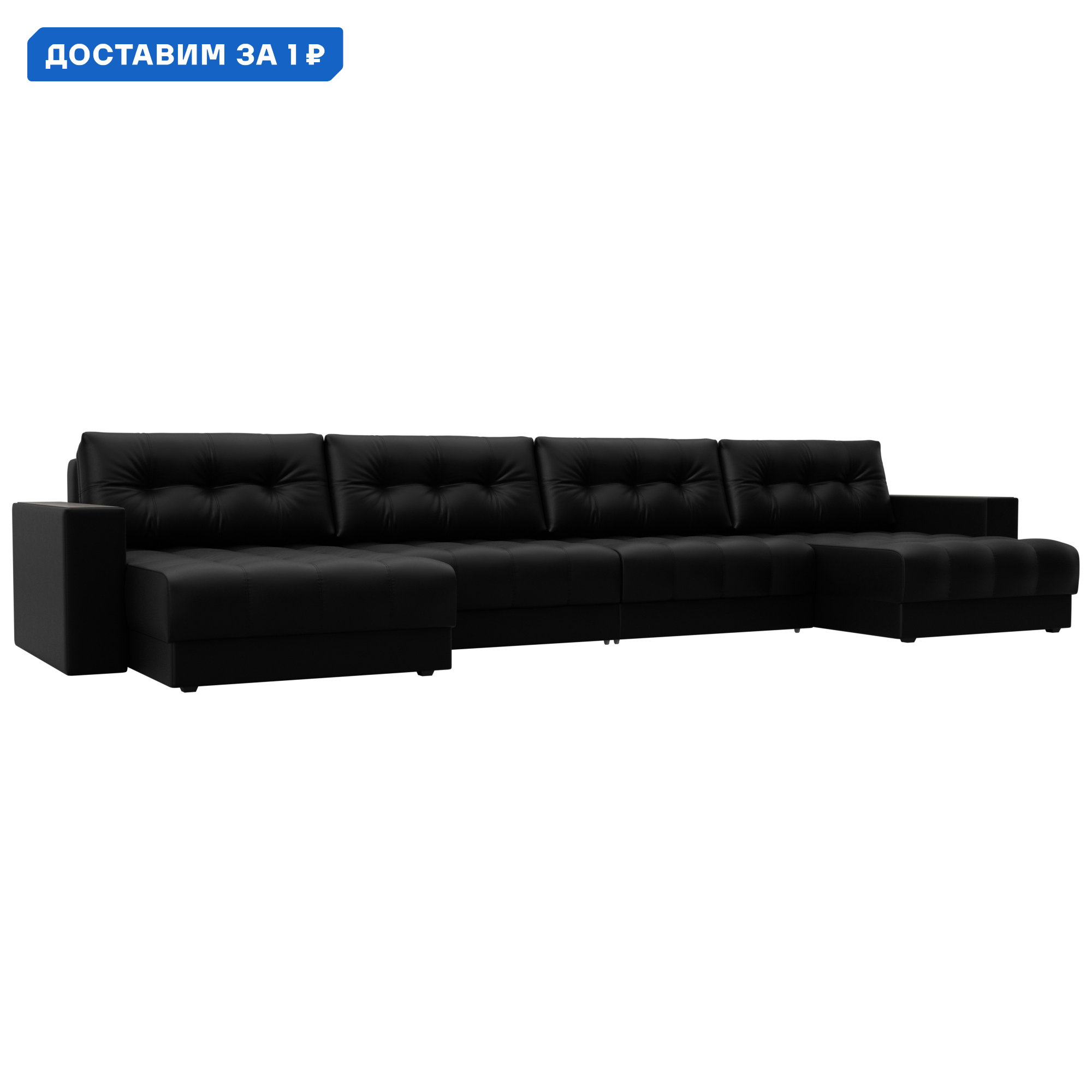 Изображение товара П-образный диван Лига-049 НПБ Лонг с декором 428x90x158 см эко-кожа черный