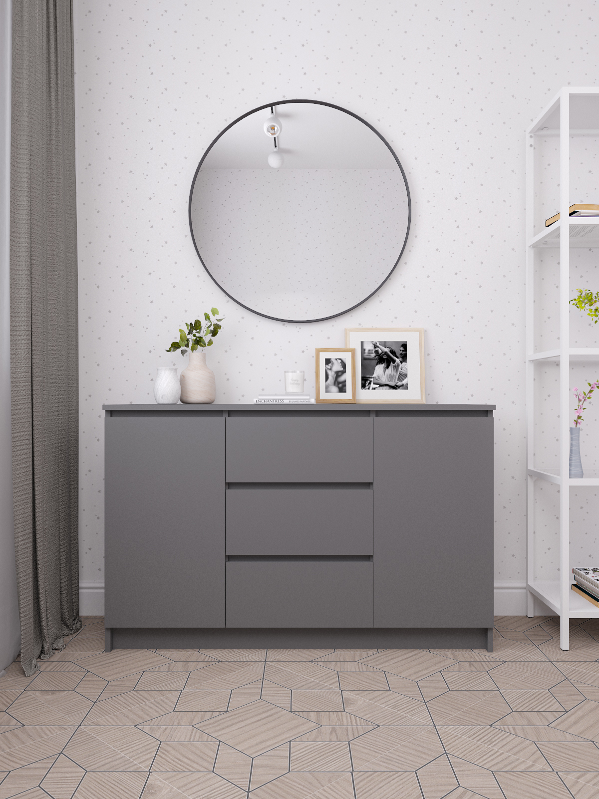 Изображение товара Комод Дсв мебель Мори 3 ящика 120.4x40.4x77 см ЛДСП цвет графит