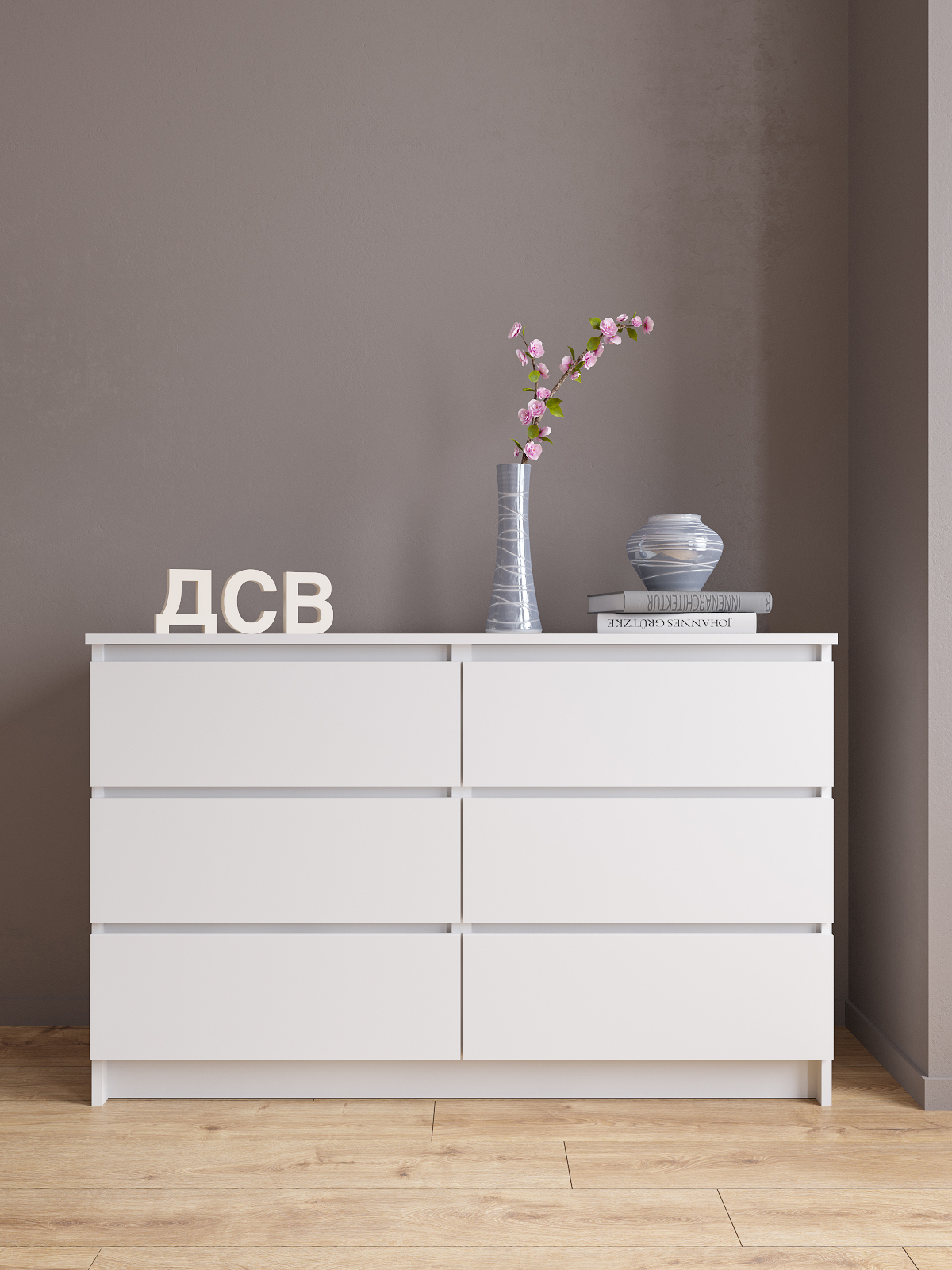 Изображение товара Комод Дсв мебель Мори 6 ящиков 120.4x40.4x77 см ЛДСП цвет белый